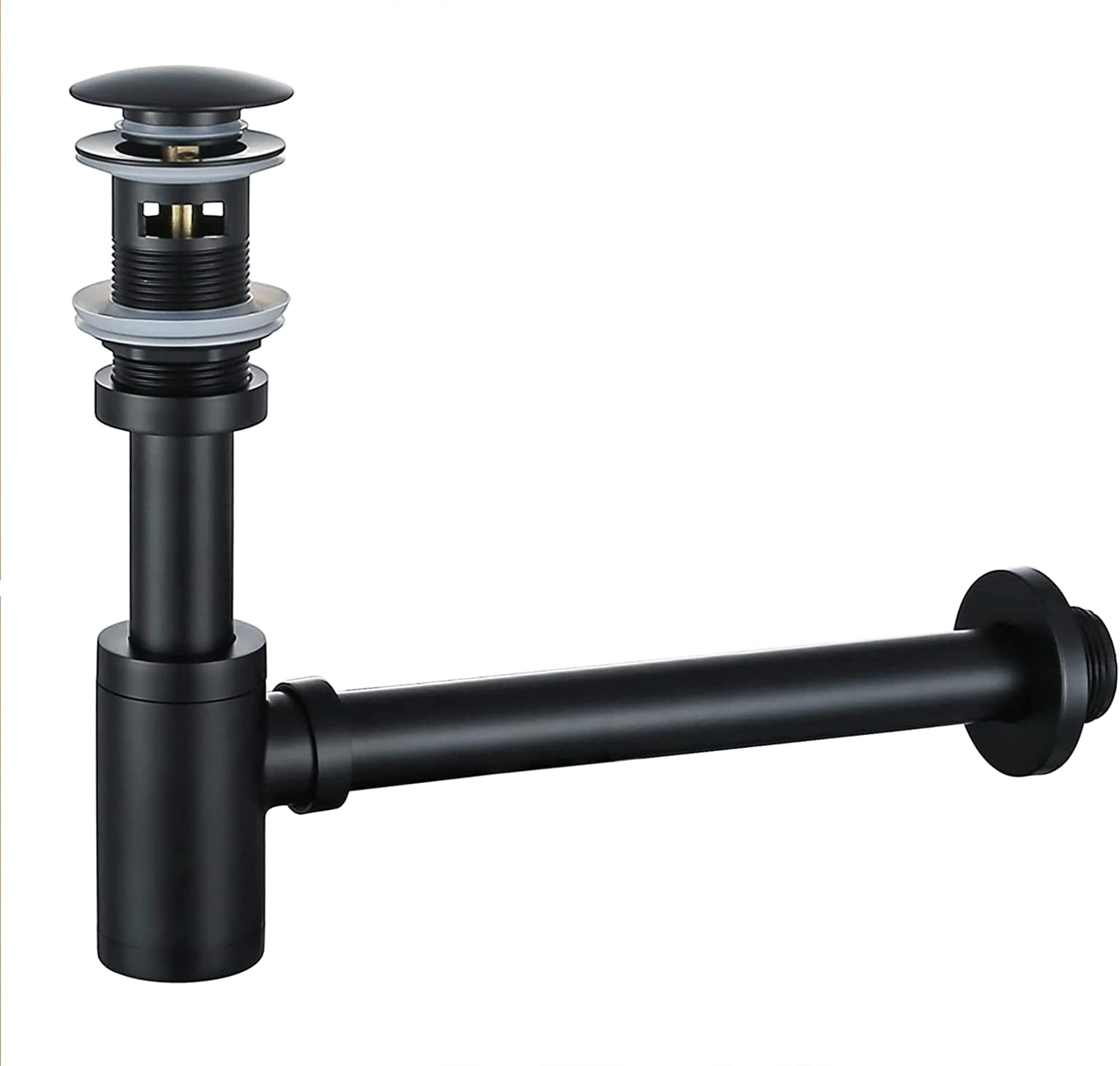 Bathroom Basin Sink Stopper P-Trap Complete Set, Adjustable Height 1-1/4 Bottle Trap Basin Sink Waste Drain P Trap Set with Overflow, General US/CA Standard, Matte Black