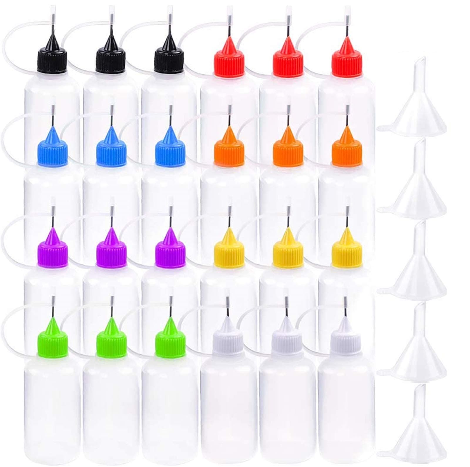 DEPEPE 24pcs 30ml Needle Tip Glue Bottle, Plastic Dropper Bottles, Applicator Bottles, Precision Tip Applicator Bottle and 8 Color Tips for DIY Quilling Craft, Acrylic Painting, with 5 Funnel