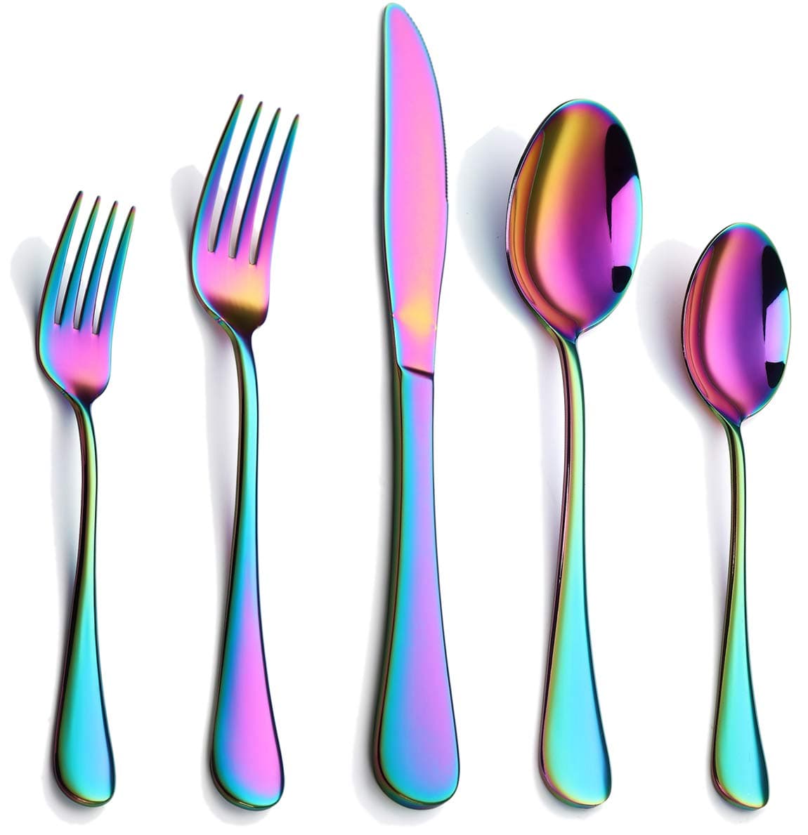 Colorful Silverware Set, 20-Piece Stainless Steel Rainbow Flatware Set, Iridescent Cutlery Utensils Set Service for 4, Mirror Polished, Dishwasher Safe(Muticolorful)