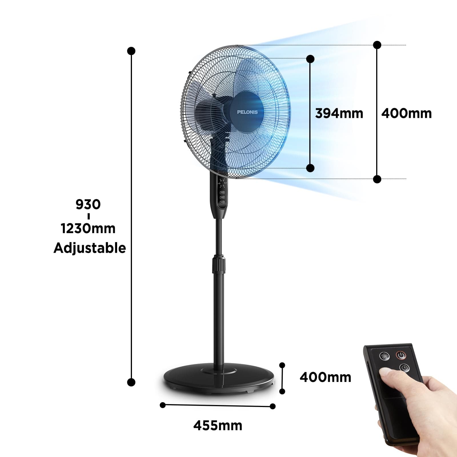 PELONIS 16’’ Oscillating Pedestal Standing Fan with Remote Control 2 Packs, 3 Speeds Settings 7H Timer Ultra Quiet Adjustable Heights for Bedroom, Living Room, Home and Office