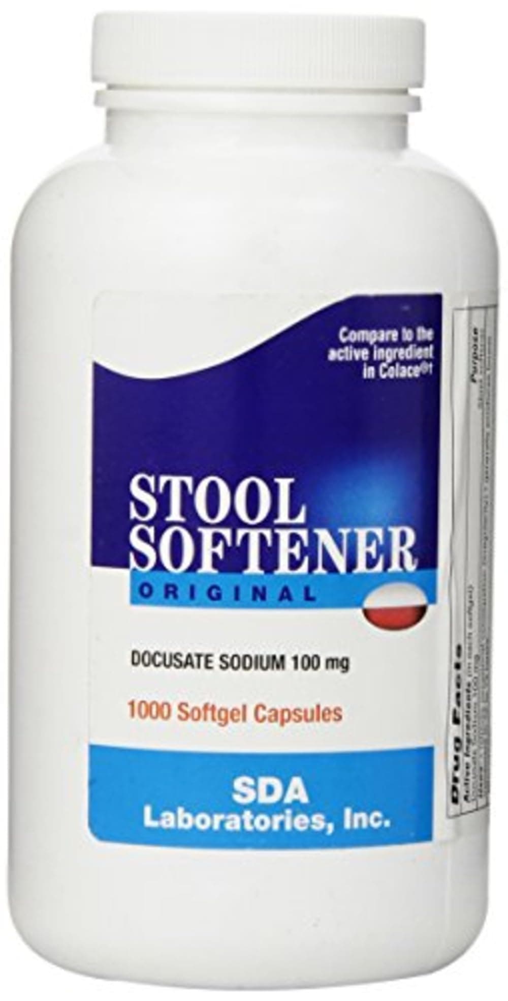 Docusate Sodium 100 mg Stool Softener, Fast-Acting Relief from Occasional Constipation for Easier Bowel Movements, 1000 Softgels (1 Pack)