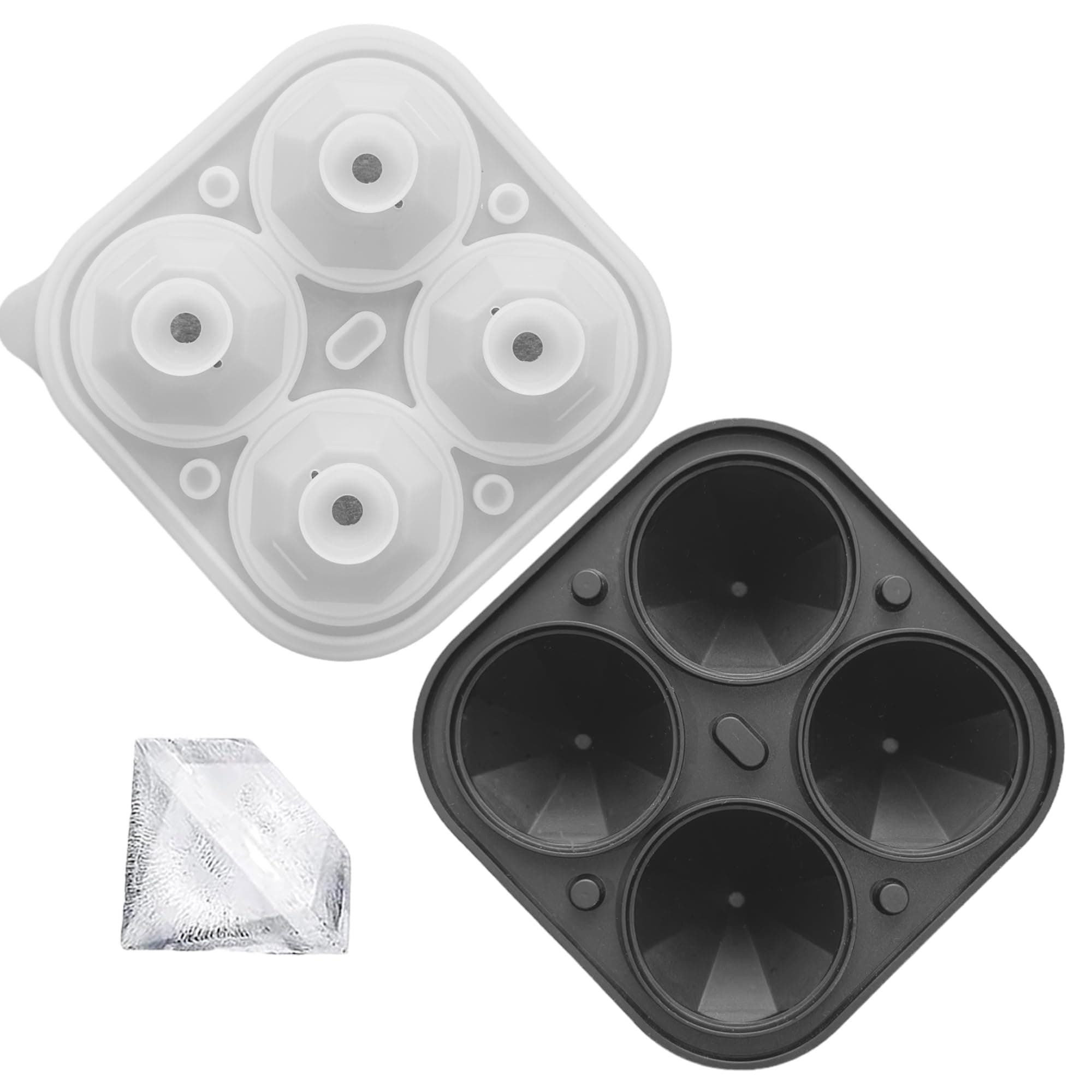 SPRINGWELL Ice Cube Tray, 4 Grid Diamond Ice Cube Mold for a Luxurious Drink, BPA Free Ice Tray with Built-in Funnel, Easy Fill and Release Silicone Mold, Makes 2 inch Ice Diamonds Ice Cubes