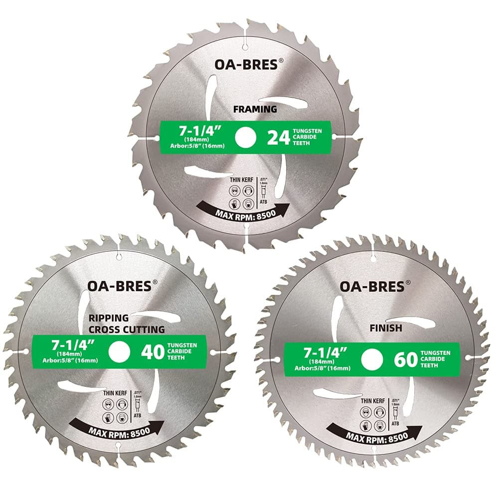 3Pack Combo 7-1/4 Inch Circular Saw Blades with 5/8" Arbor, TCT ATB 24T Farming, 40T Crosscutting, 60T Finish Saw Blade for Various Wood Cutting