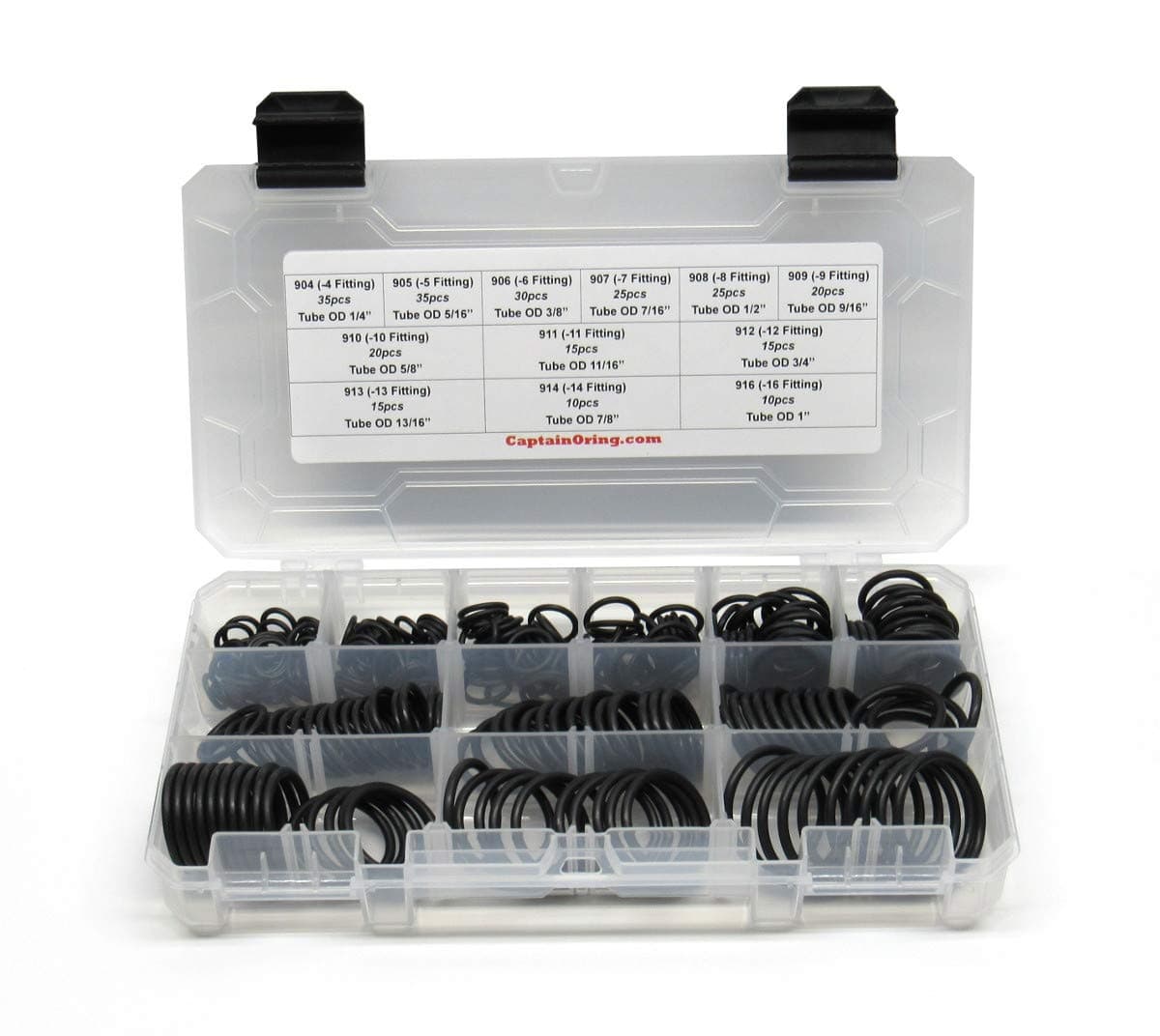 Captain O-Ring - ORB BOSS Hydraulic Fitting SAE 900 O-Ring Seal Kit (Buna-N 70-255 Piece Kit, 12 Sizes)