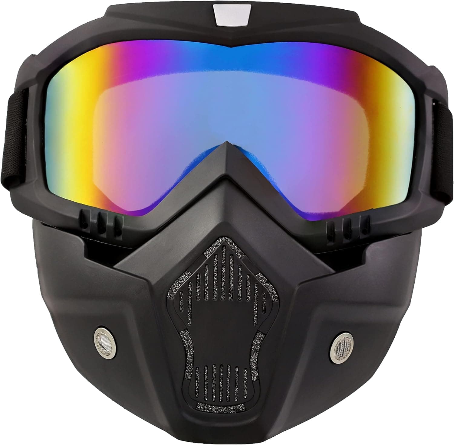 Goggle With Riding Mask For Bikers - Anti Scratch UV Protective Bike Face Cover For Men - Detachable With Soft Foam Padded Helmet Google Mask - Off Road Dust Protection (Rainbow)