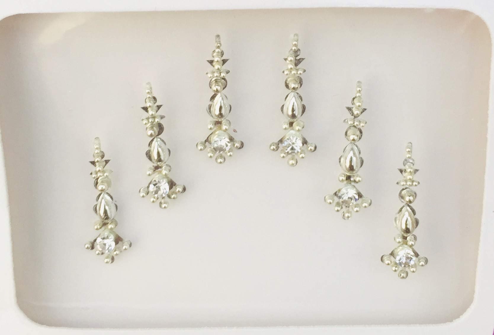 BB114 Silver Bindi Crystal Stone Bindi Tattoo Forehead Sticker Wedding Tikka Indian Fancy Party Arabian Face Gem Body Art