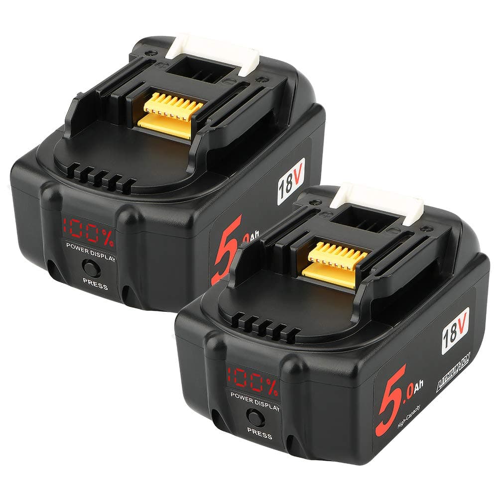 2Pack DKSIDKN 18V 5.0Ah Replacement Battery with LED Display for Makita BL1850B BL1850 BL1840 BL1830 BL1820 LXT-400 194204-5 Lithium-Ion