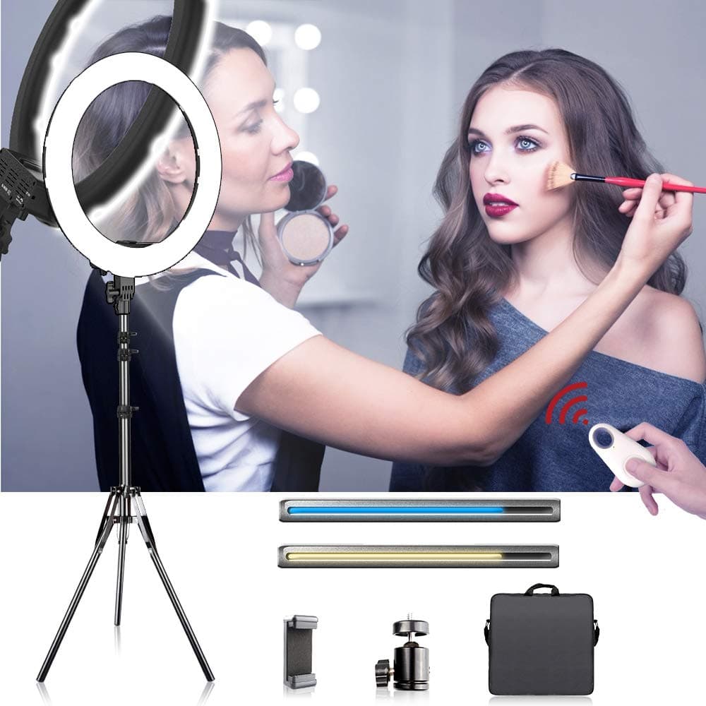 SAMTIANRing Light, 18 Inches Adjustable Shooting Light, Dimmable Bi-color SMD 512 LED YouTube Light, Photography Lighting Kit with Stand, work with Smartphone and SLR Camera