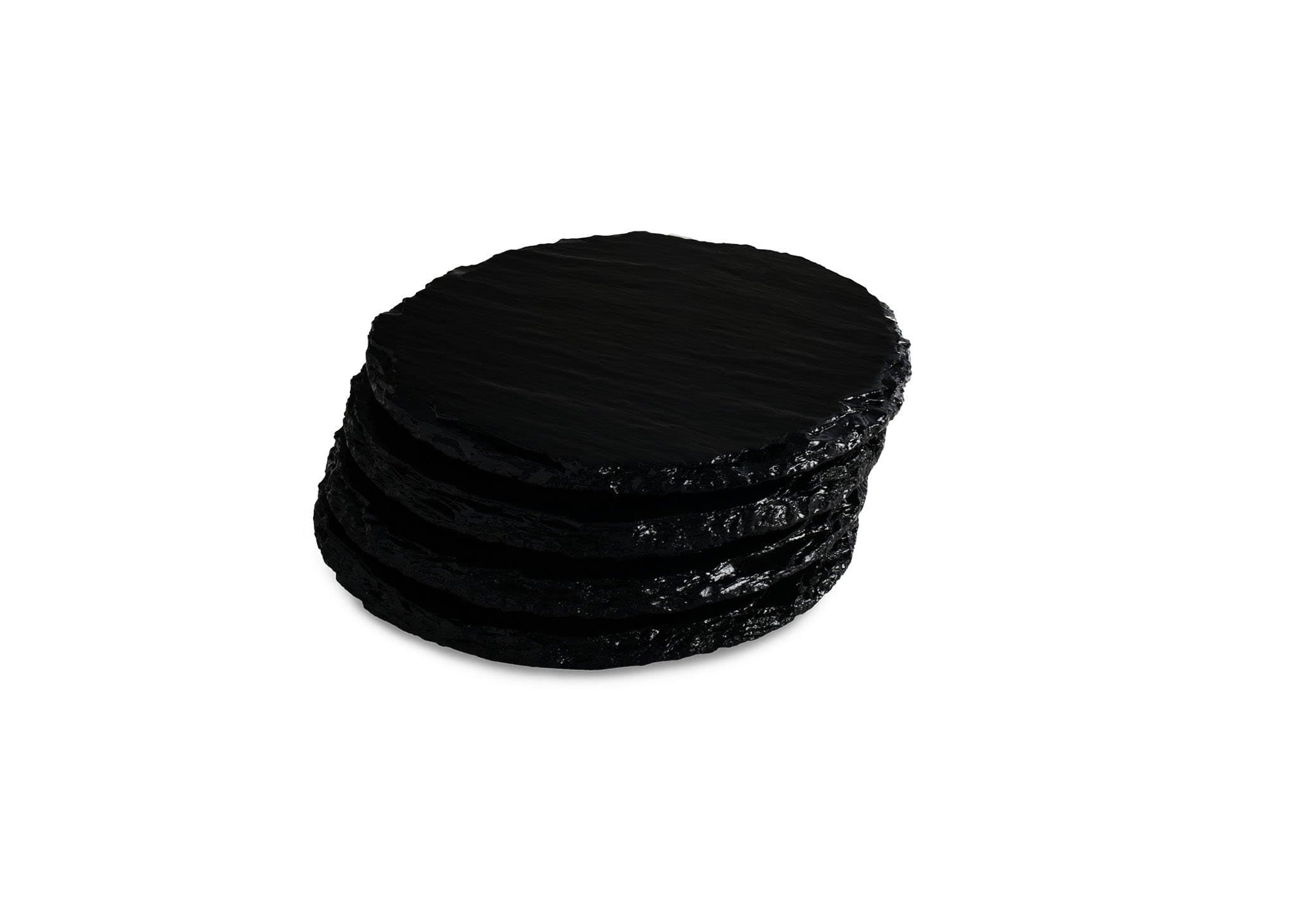 Renee Redesigns Handmade Black Gloss Slate Stone Coasters For Drinks | Protect Your Table Tops From Drink Rings and Spills | Unique 4-Piece Holiday Gift Set, Round - 4 x 4 inches