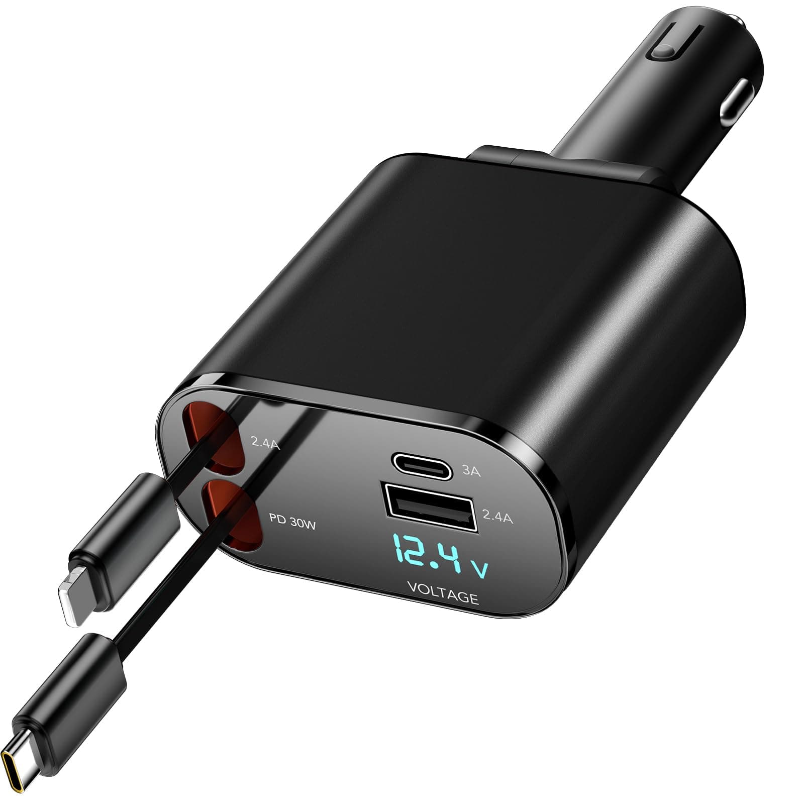 Car Quick Charger Car Retractable Cigarette Lighter 60W Plug Adapter USB Retractable Car Charger MultiPort for iPhone 15/14/13/12/Pro Max/Sumsang S23/S22/S21/Pixel 7/6