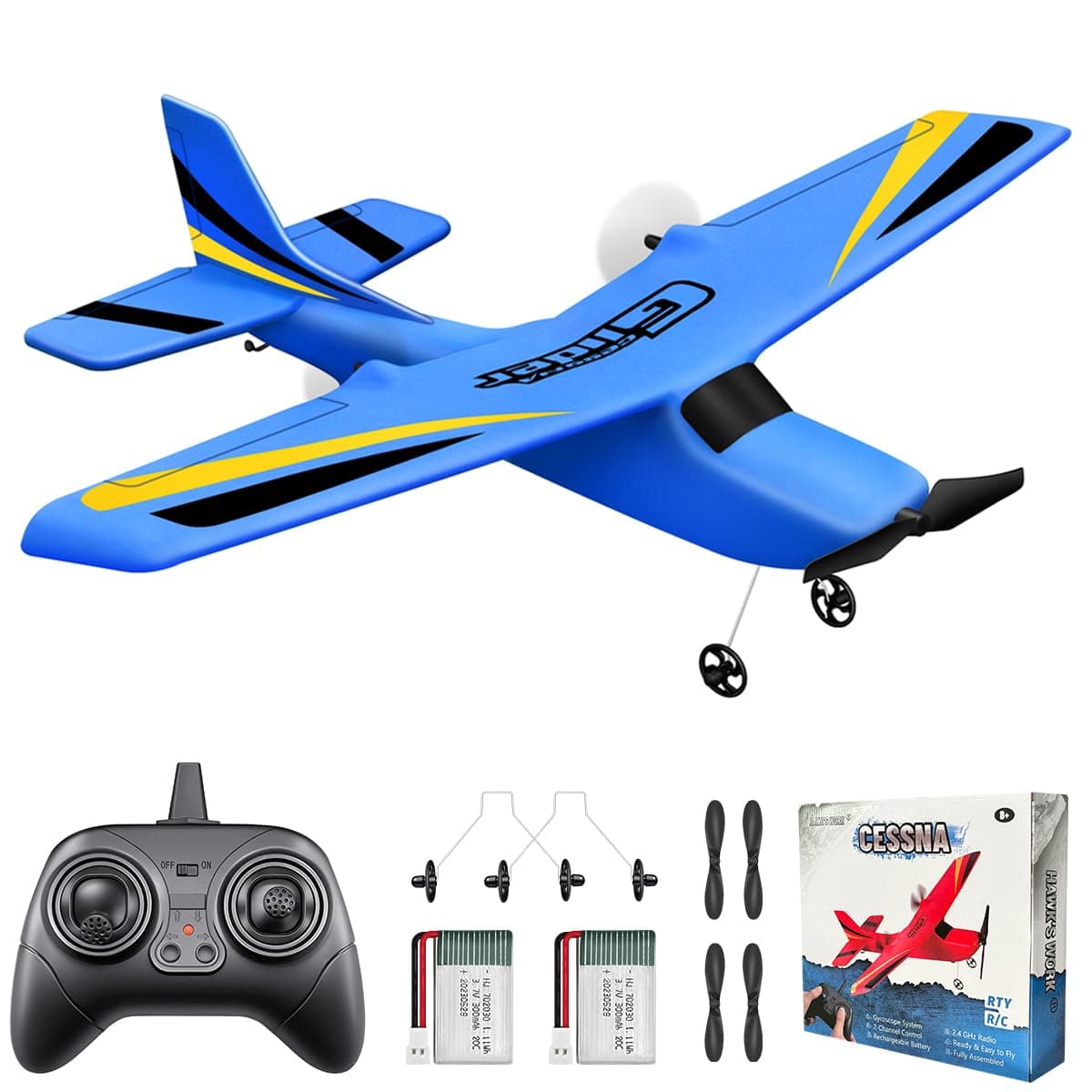2 Channel RC Airplane, RC Glider Ready to Fly, 2.4GHz Remote Control Cessna, Easy to Fly RC Toy for Kids & Beginners (Blue)
