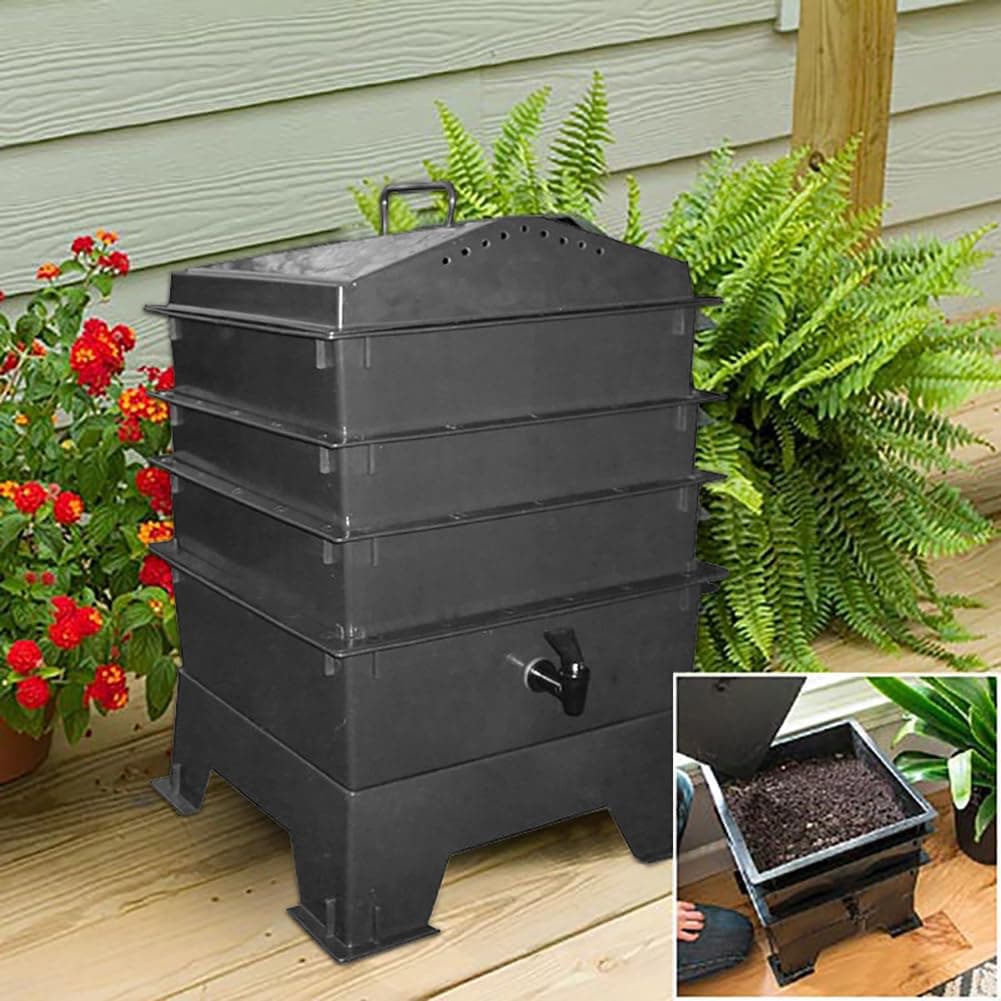 Zertylre Worm Composter Bin, 30 L Worm Compost Bin Outdoor and Indoor, Sustainable Design Worm Farm Kit, for Recycling Food Waste, Worm Castings, Worm Tea, Vermiculture and Vermicomposting (3-Tray)