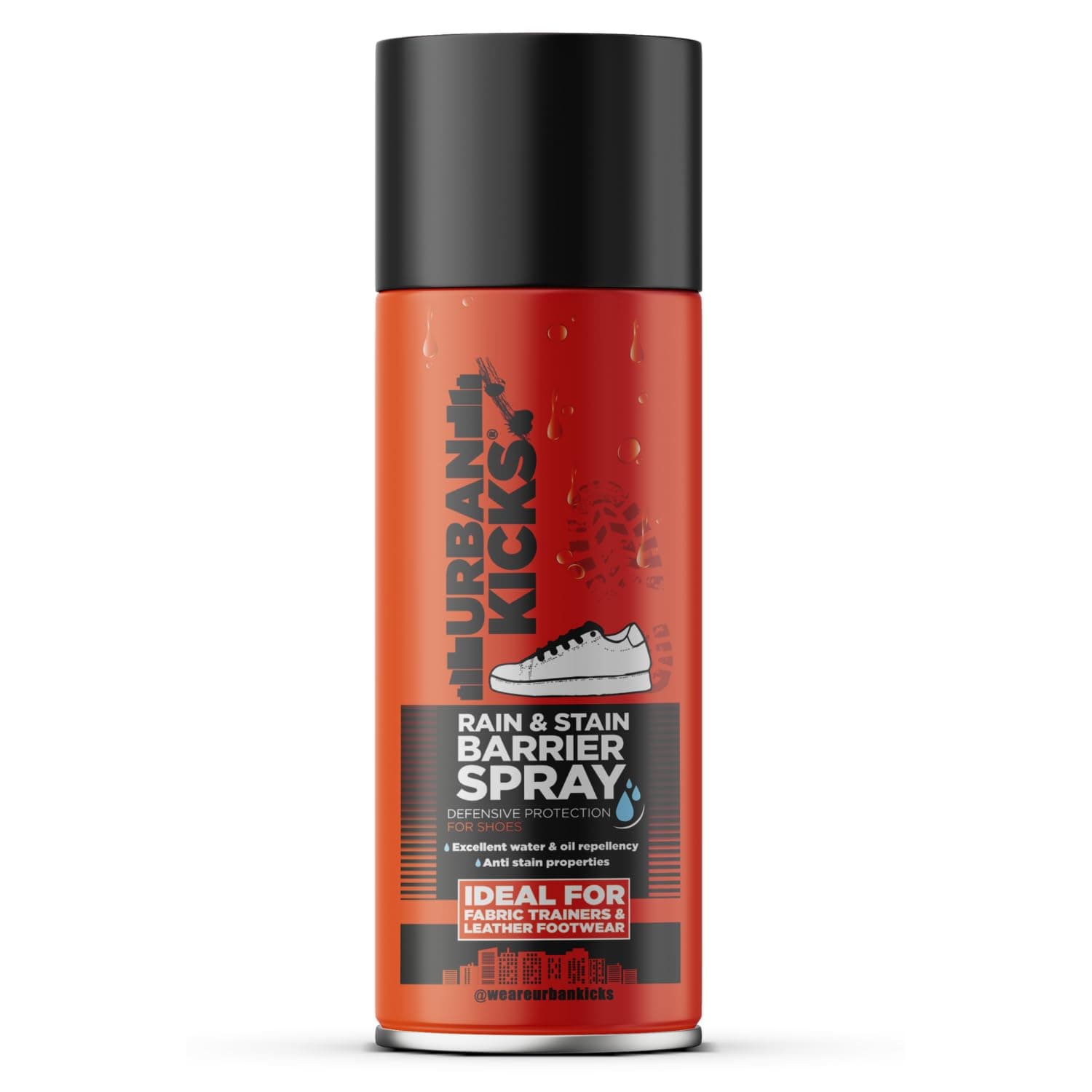Urban Kicks Rain & Stain Barrier Spray | Defensive Protection for Shoes Against Water & Oil | Ideal for Fabric Trainers and Leather Footwear (200ml)