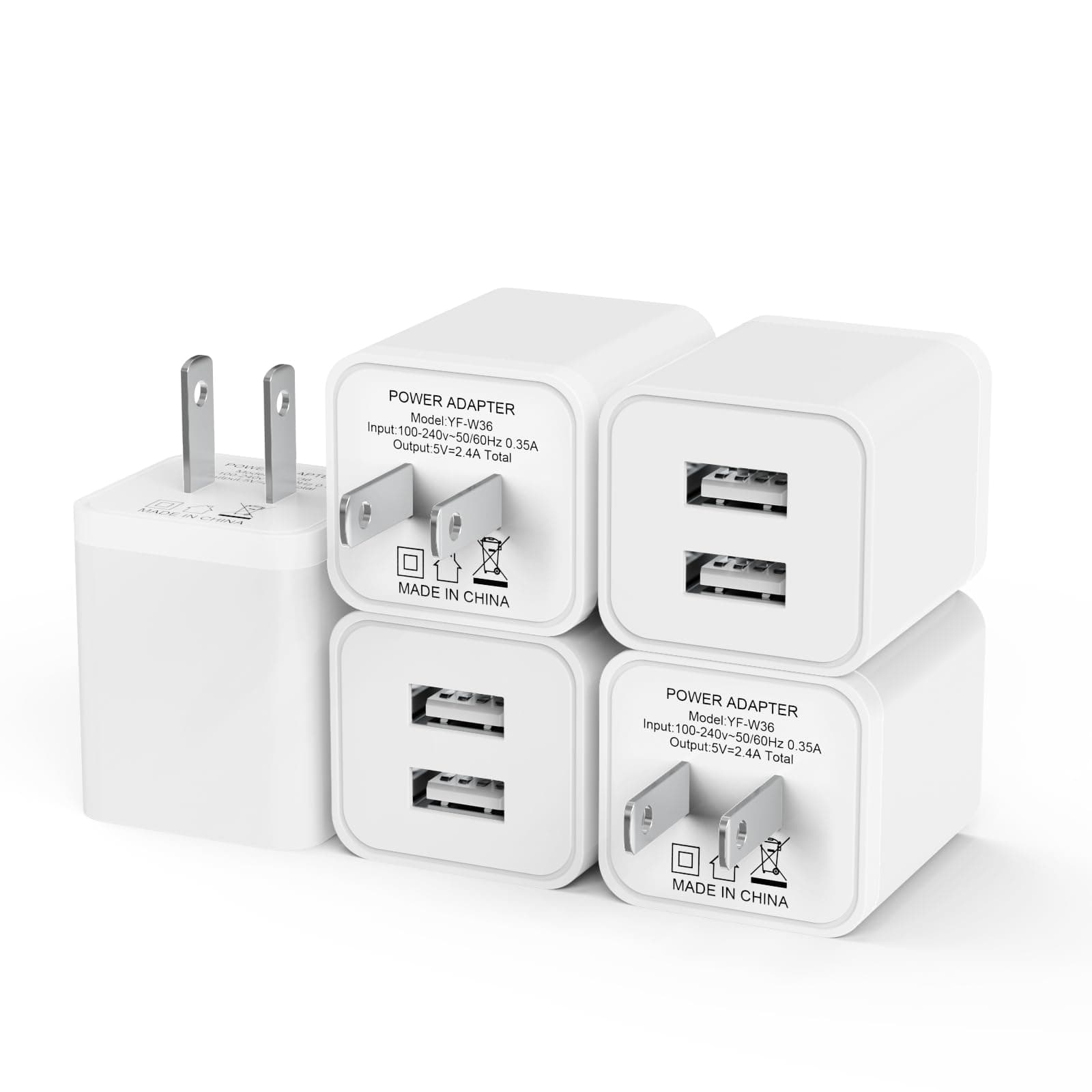 5Pack USB Wall Charger, iGENJUN 2.4A Dual USB Port Cube Power Plug Adapter Fast Phone Charger Block Charging Box Brick for iPhone 17/17 Pro/17 Pro Max/16, Samsung Galaxy, Pixel, LG, Android-White