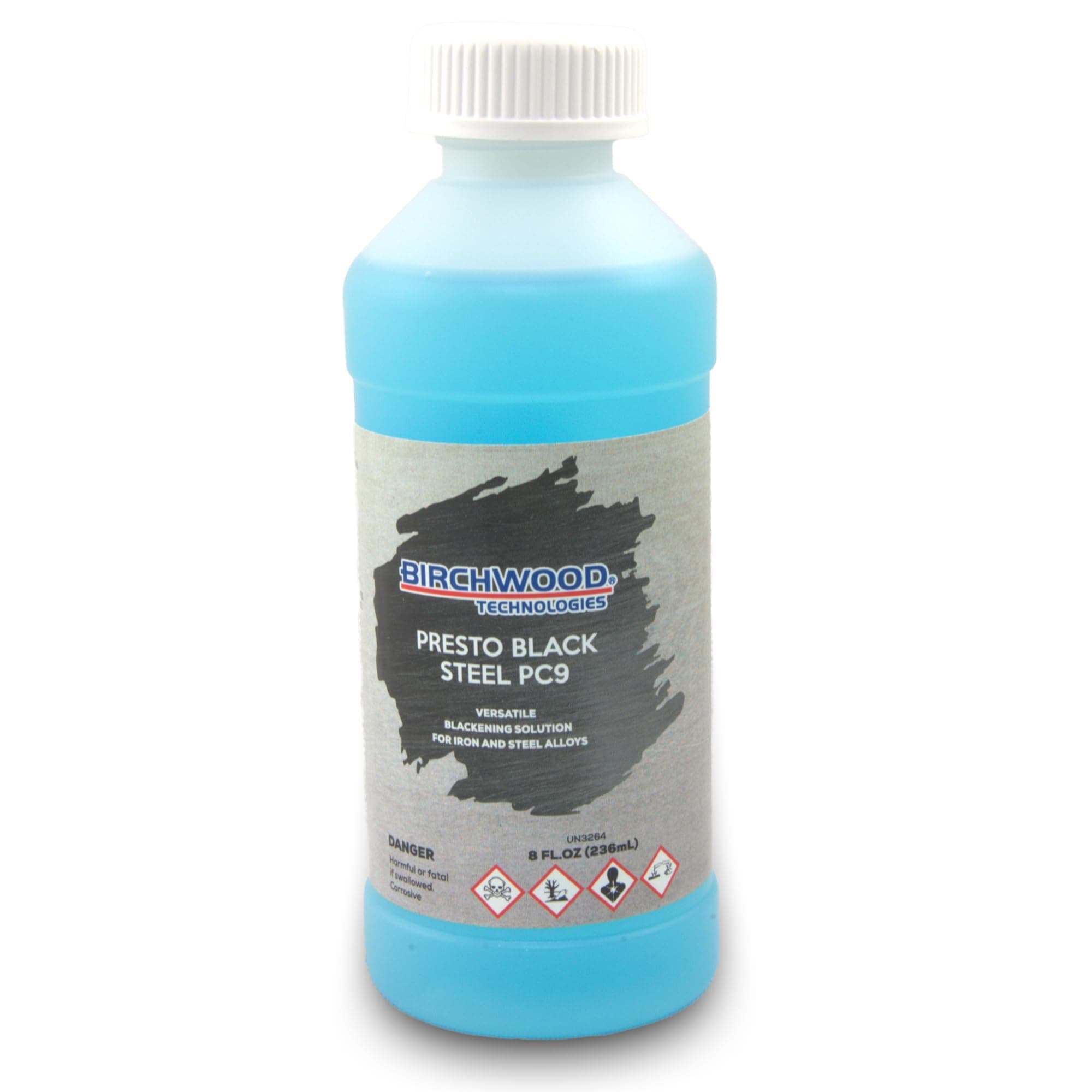Birchwood Technologies Presto Black STEEL PC9 - versatile blackening solution for iron and steel alloys traditional patina steel blue and black oxide touch-up (8 oz)