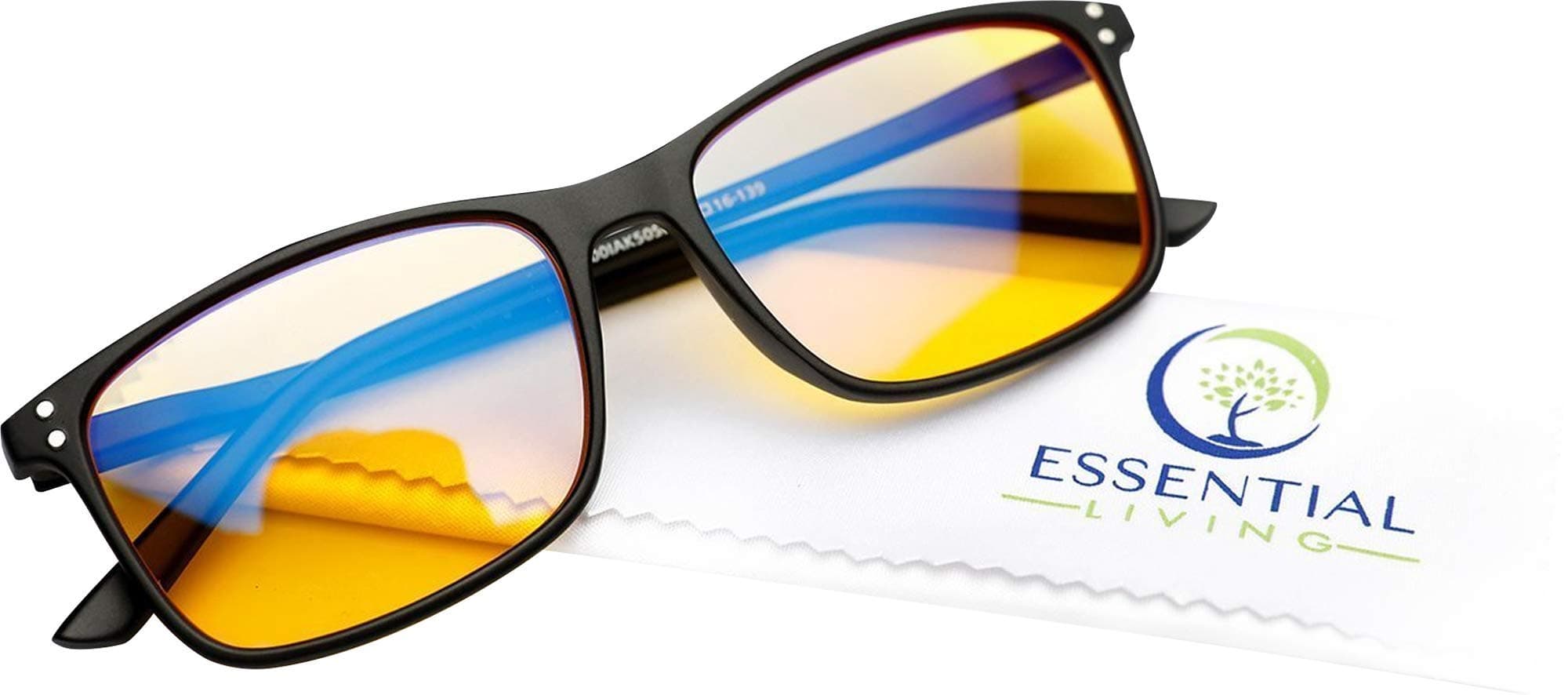 Essential Living: Performance Blue Light Blocking Glasses with Hardshell Travel Case and Lens Cloth - Blocks up to 97% of Blue Light from Work and Gaming Computers - Acetate Frame and Resin Lens