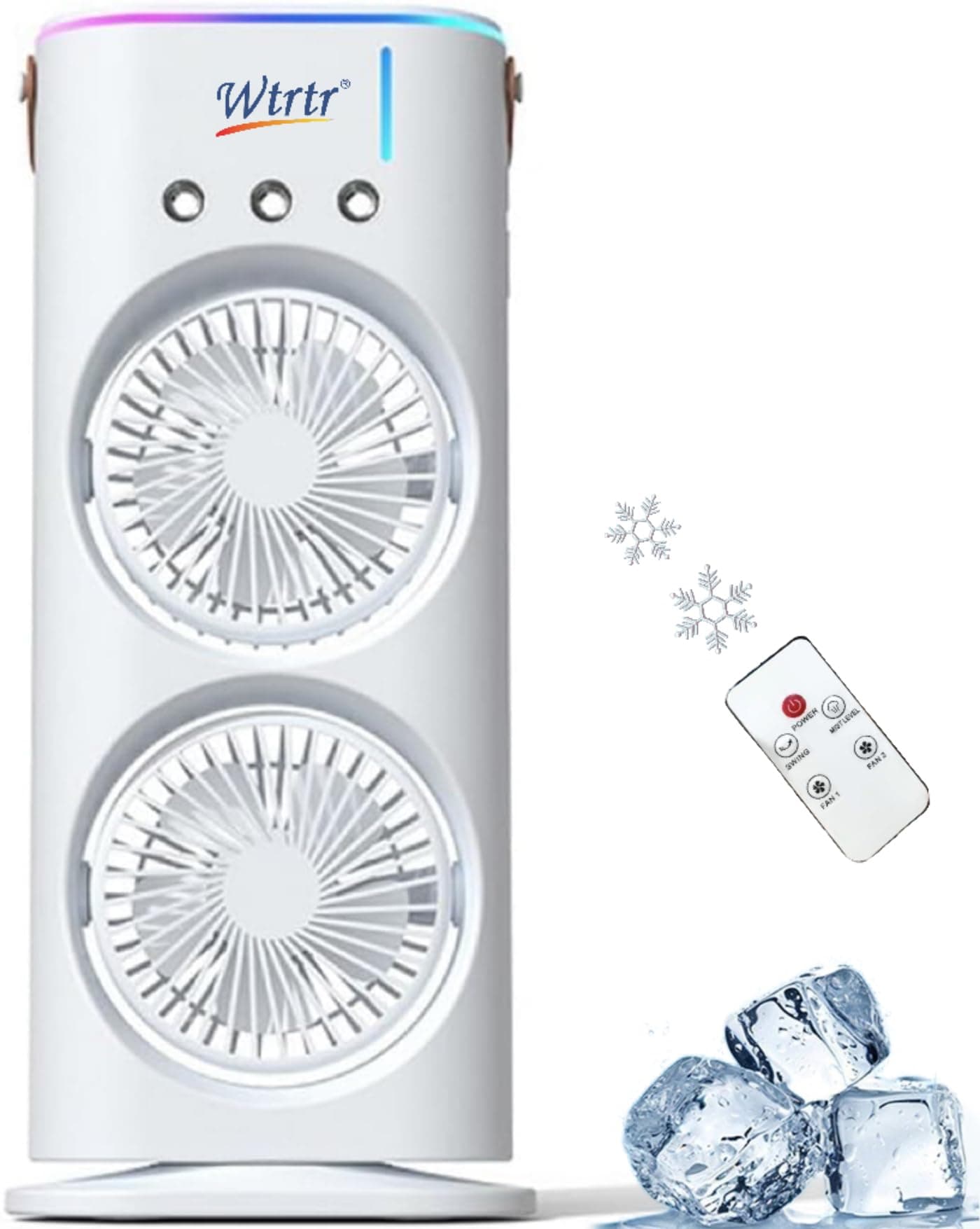 Wtrtr Portable AIR Conditioner,USB Rechargeable with Remote control,280ml Water Tank with 7 Colors Light,Air Cooler,table fan with Mist Humidifier,Desk Fan,WTR-88