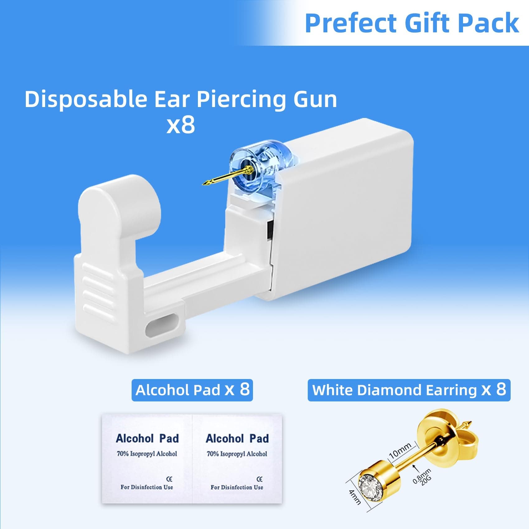 Get the Perfect Ear Piercing with 24Pcs Premium Ear Piercing Kit - Includes 8 CZ Diamond Earrings and 8 Easy to Use Self Ear Piercing Gun - Safe Painless, Stainless Steel
