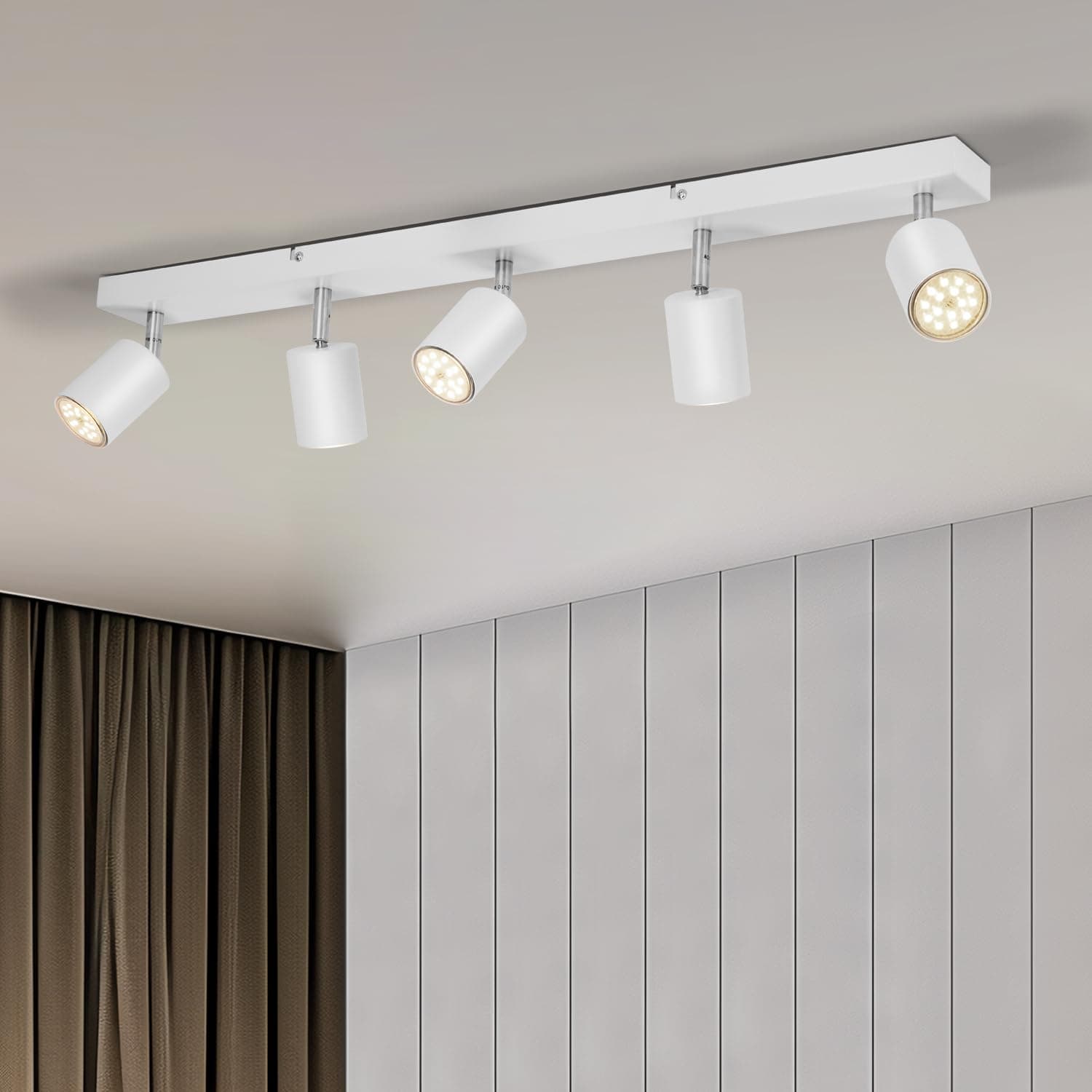 – Gr4tec LED Ceiling Light Fitting 5 Way, Adjustable Spotlights Ceiling Lights White, Spotlight Bar Including 5 X GU10 Bulbs Natural White 4000K 550lm, Modern Kitchen Spot Lights for Hallway Bedroom