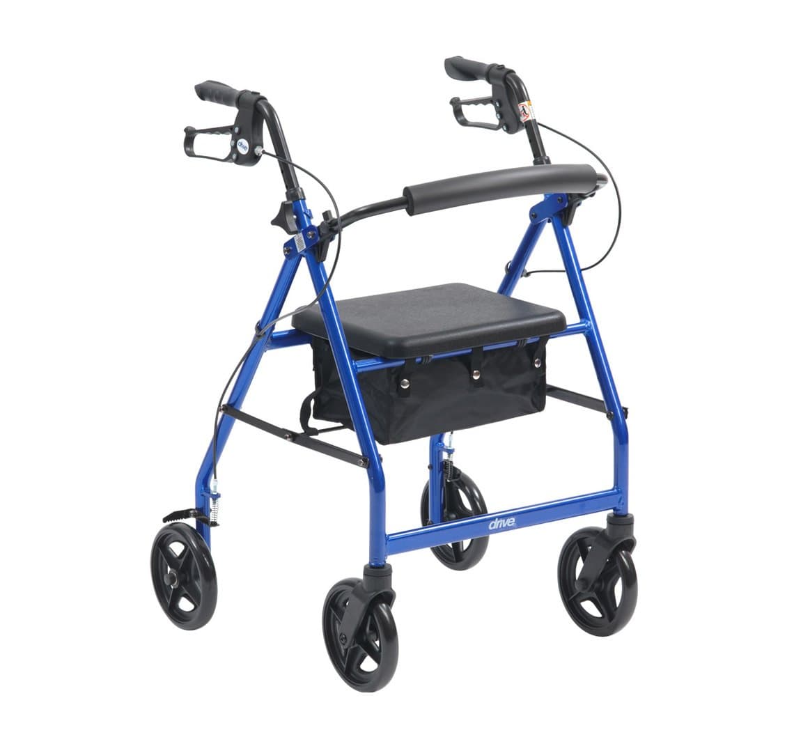 Drive DeVilbiss Lightweight Aluminium Rollator with Seat and Backrest – Four Wheel (Vivid Blue)