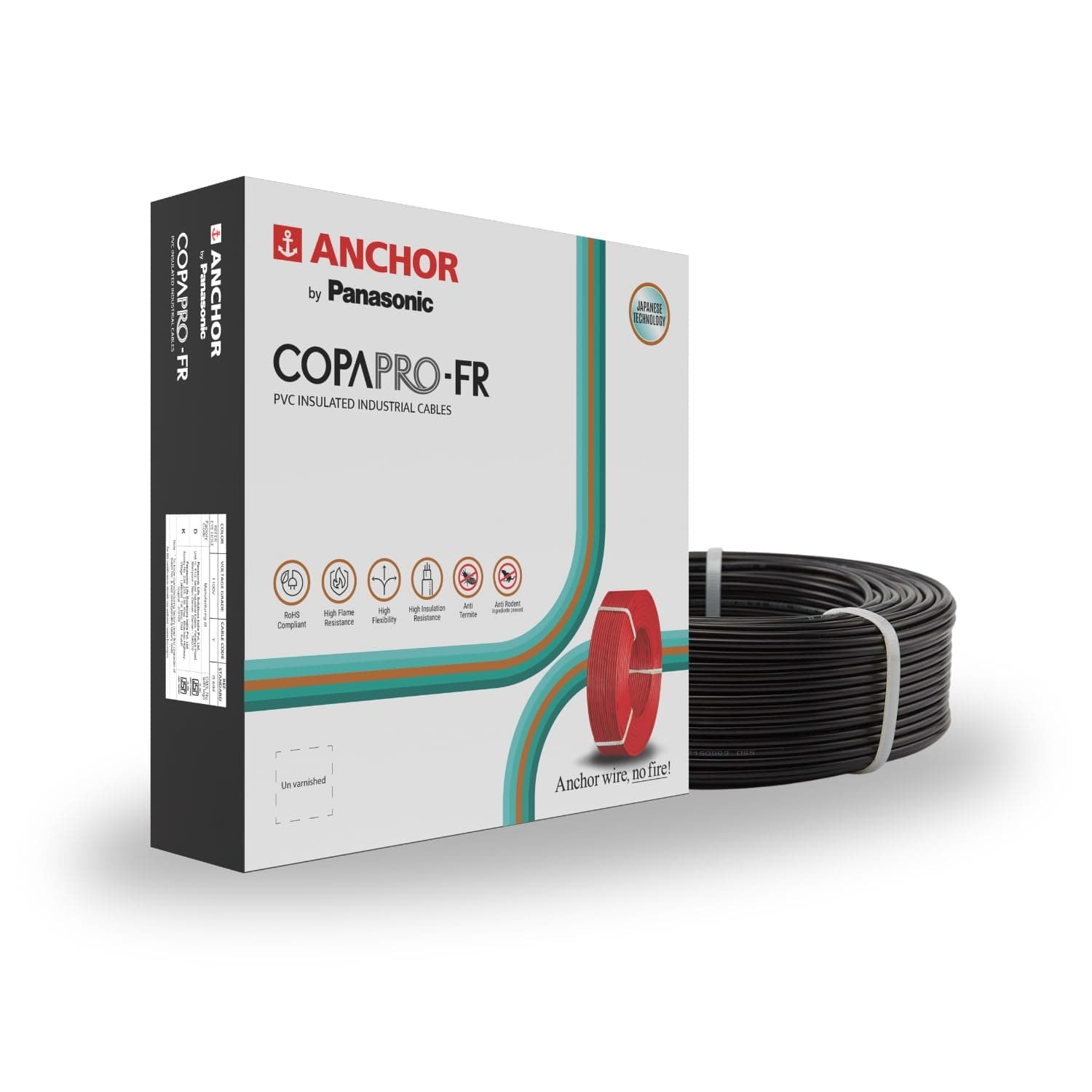 Anchor by Panasonic 1 mm COPAPro FR Electrical Wire, 90 Meter Fire Resistant Single Core PVC insulated Pure Copper Wire, Anti Rodent Anti Termite Flexible Wire for Connections (BLACK, 96138BK)