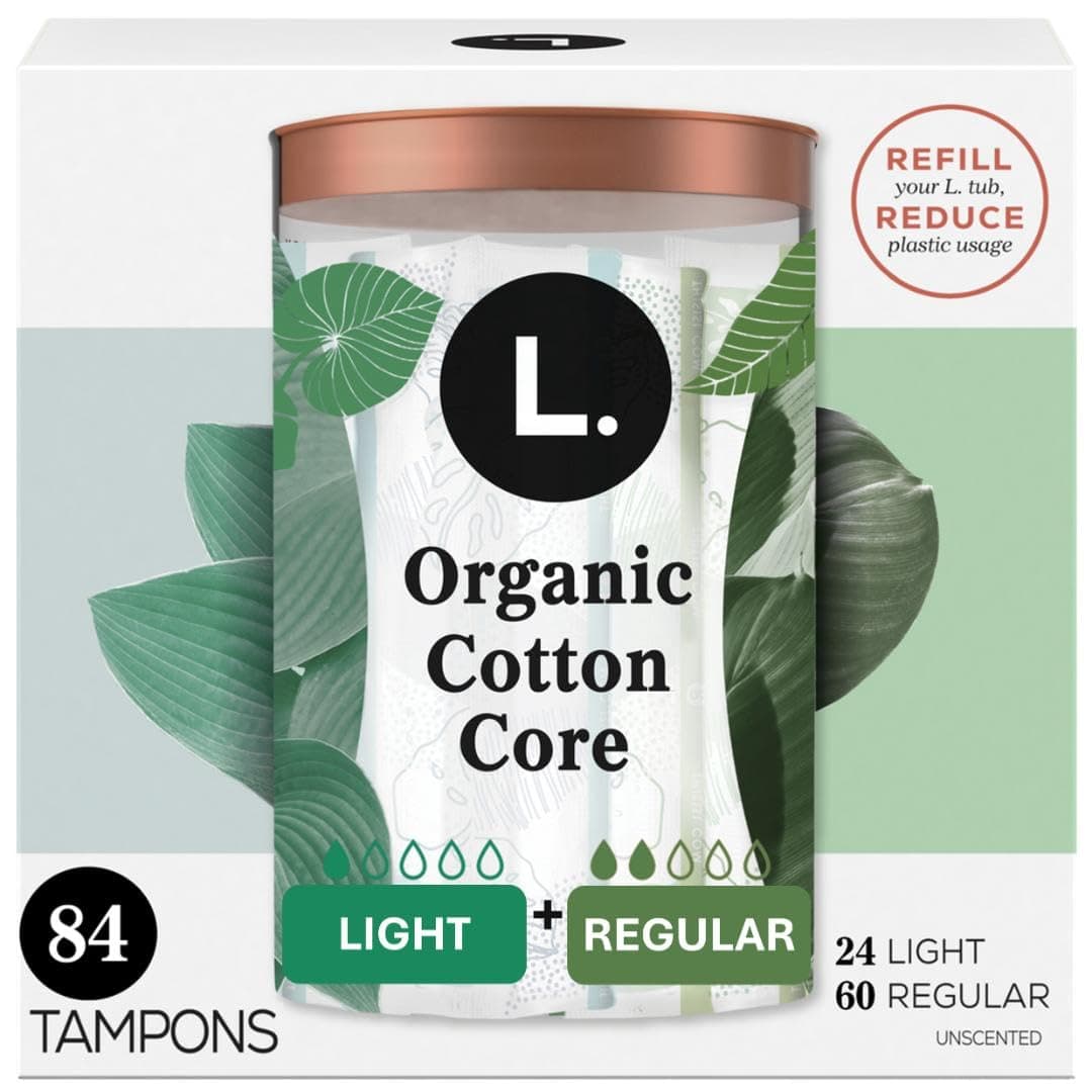 L. Cotton Tampons Light/Regular Absorbency Multipack, Contains an Organic Cotton Core, Made Without Synthetic Pesticides, or Fragrances, 84 Count (2 Packs of 42)