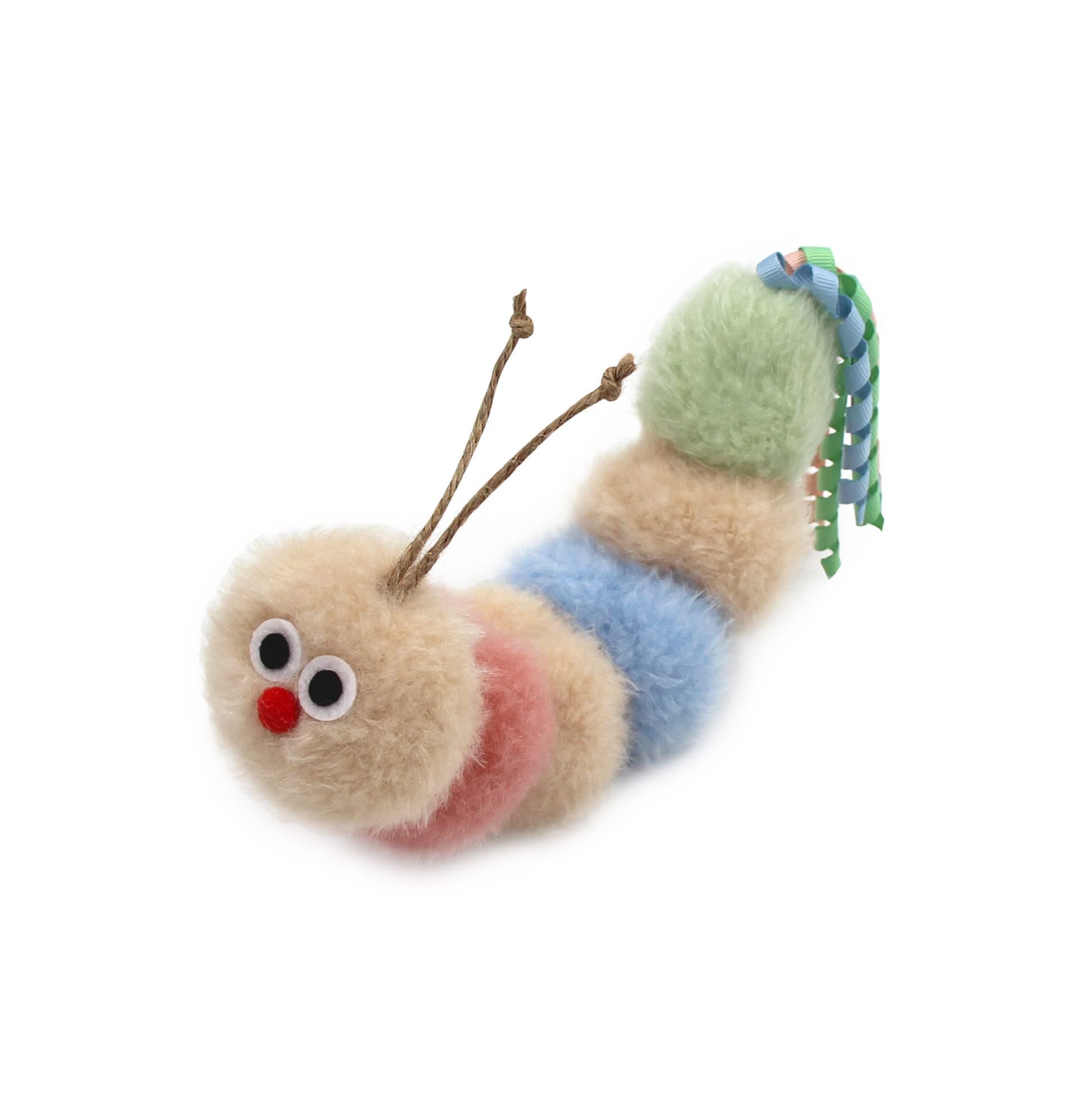Interactive Natural Catnip Kicker, with Rattle and Ribbon, Bite Resistant, for All Ages Indoor Cat, Soft Caterpillar Kicker, Fluffy Kitten Toy