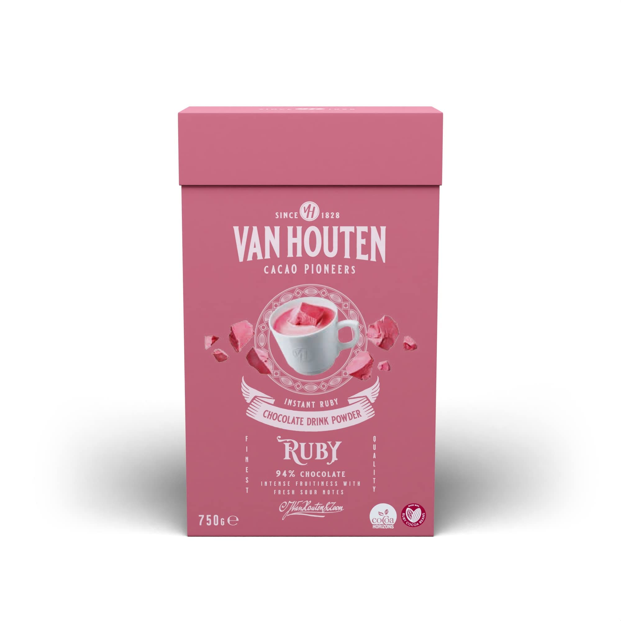 Van Houten RUBY Cocoa Chocolate Drink Powder 750 G - For Hot & Cold Drinks - Makes 22 Servings - Intense Fruitiness with Fresh Sour Notes - Caffeine-Free, Vegetarian, Non-GMO