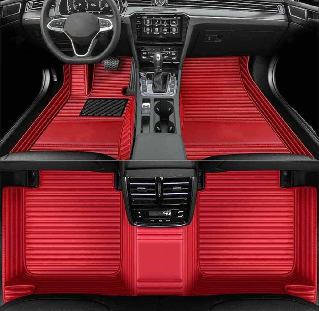 Custom Personalized Floor Mats ,Luxury Full Coverage All Weather Car Floor Mats,Anti-Slip Leather Car Mat Set ,Custom Floor Mat, for 99% of Cars, Trucks & SUV. (Streak Pure red)