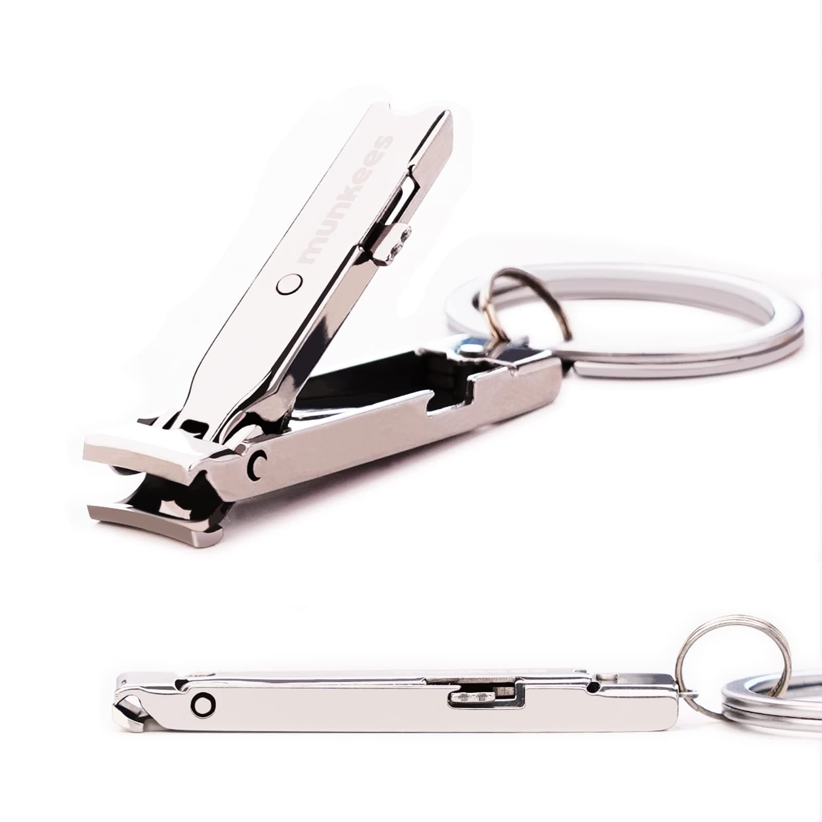 munkees Ultra-Thin Nail Clippers Keychain, Mini Foldable Nail Cutter with Key Ring, Small Portable Stainless Steel Pocket Manicure Set for Travel, Camping, & Outdoors (1-Pack)