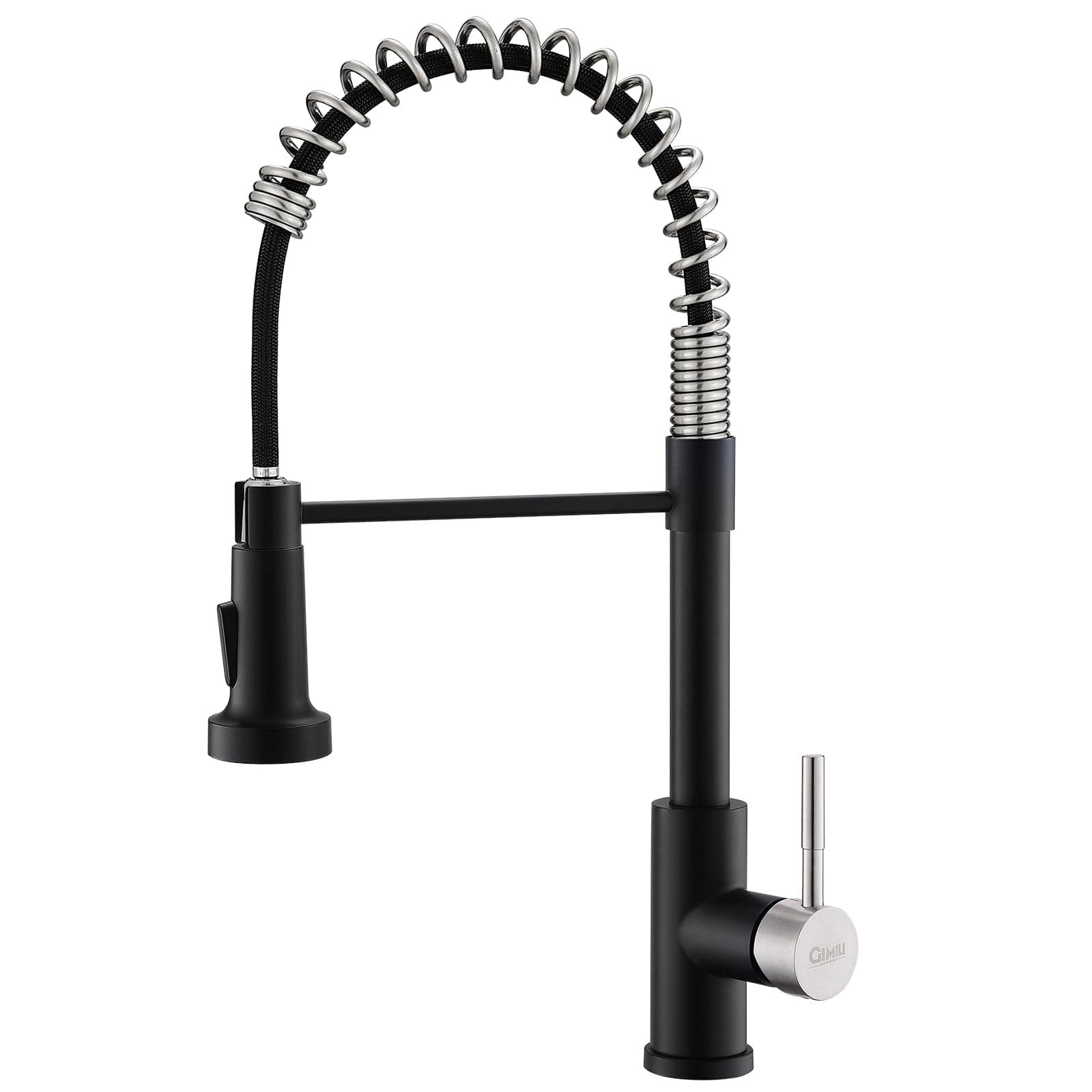 Kitchen Faucet with Pull Down Sprayer Single Hole Stainless Steel Sink Faucet, Suitable for Farmhouses, RV, Laundry Room, Outdoor, and Campers. Llave para fregadero de cocina Black and Nickel