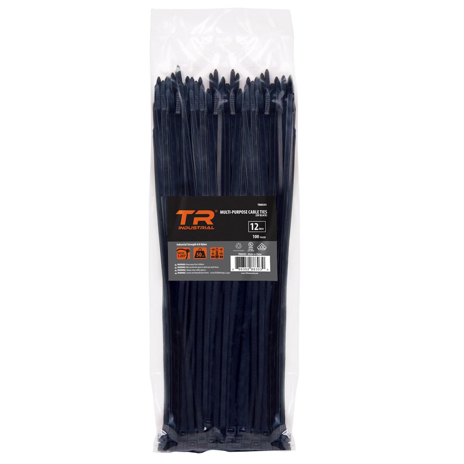 TR88303 Multi-Purpose Cable Ties (100 Piece), 12", Black