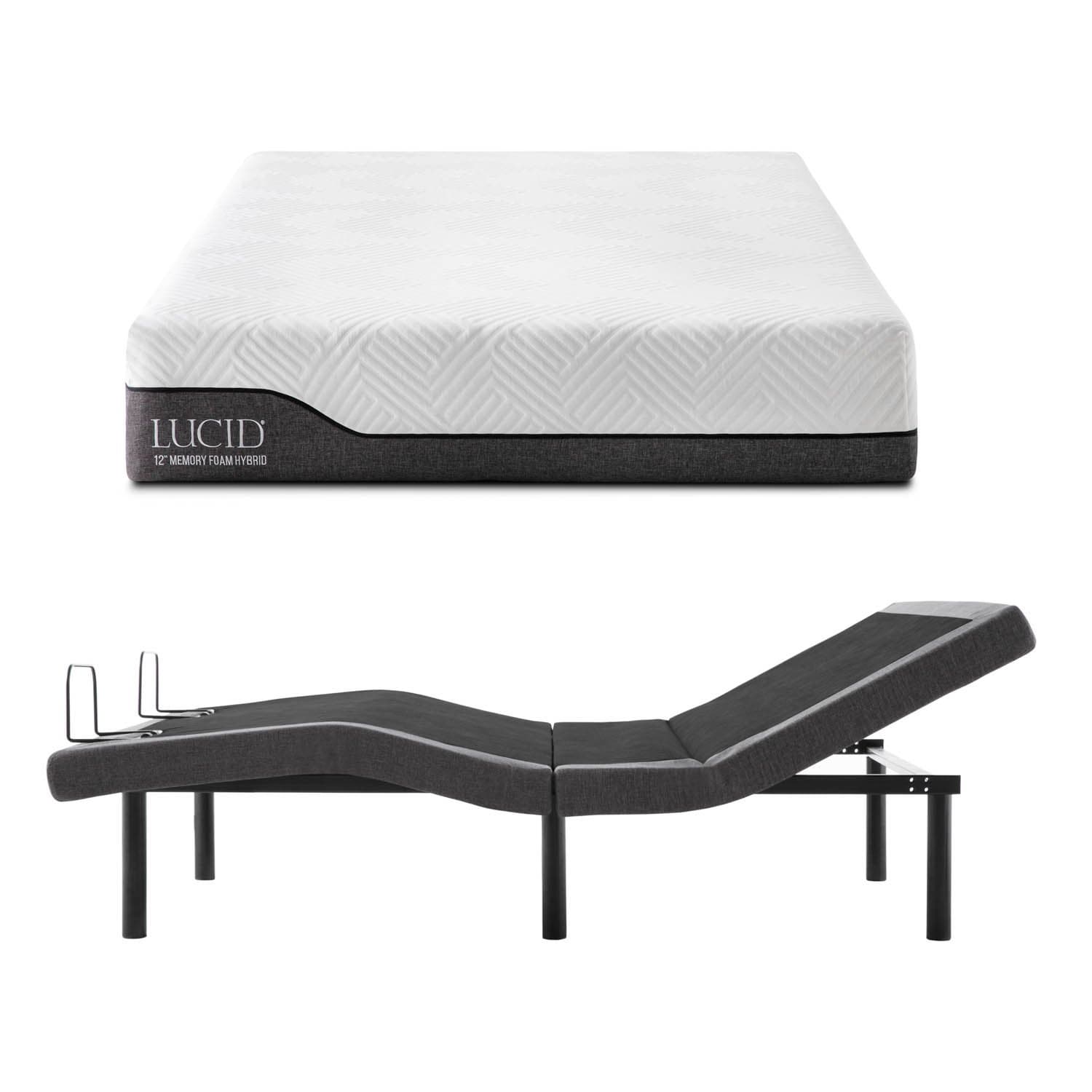 LUCIDL300 Adjustable Bed Base with LUCID 12 Inch Memory Foam Hybrid Mattress - Queen