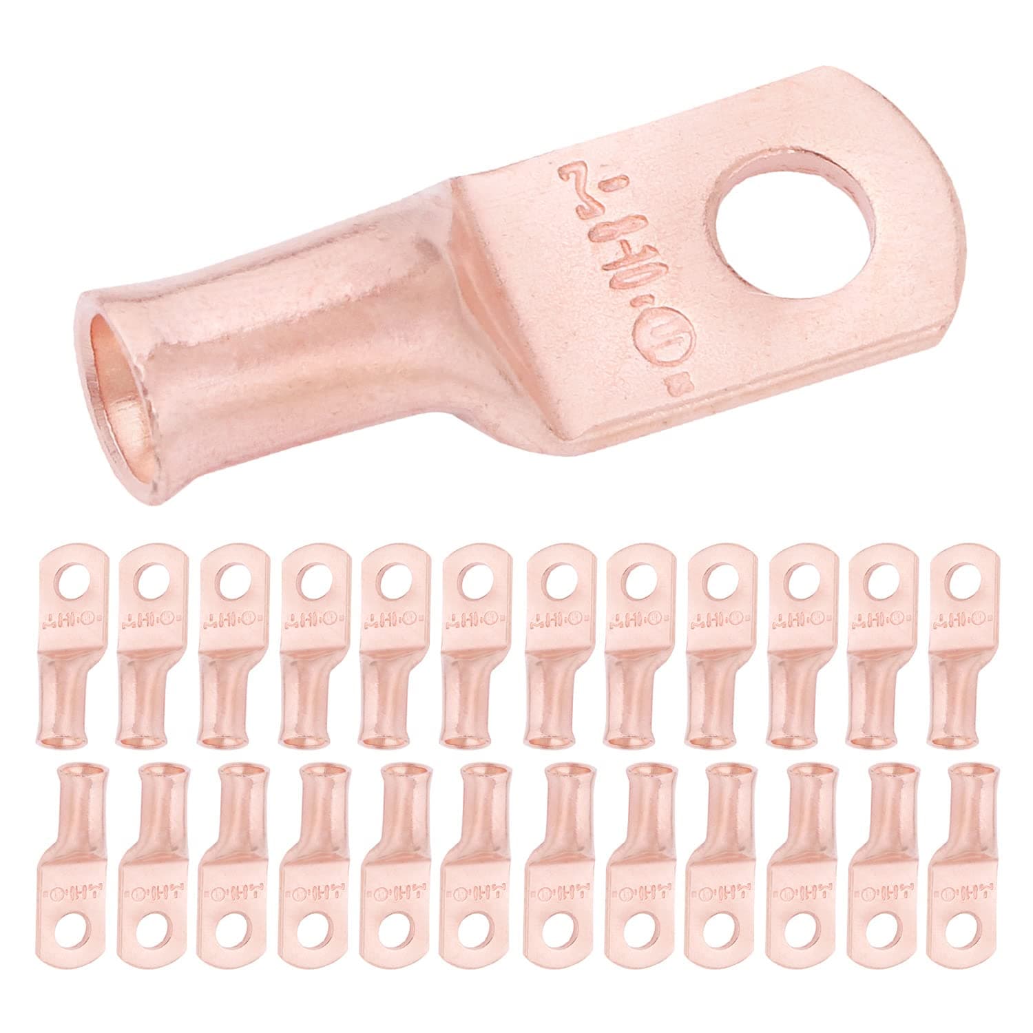 SELTERM 25pcs 8 AWG #10 Stud Battery Lugs, Ring Terminals, Heavy Duty Copper Wire Lugs, Battery Cable Ends, 8 Gauge Ring Terminal Connectors, UL Bare Copper Eyelets Electrical Battery Cable Lugs