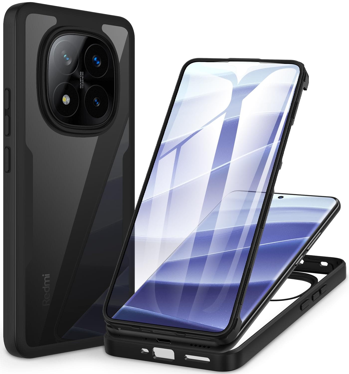 CENHUFO for Xiaomi Redmi Note 14 Pro Plus 5G/Redmi Note 14 Pro 5G Case with Built-in Screen Protector, 360° Full Body Shockproof Protection - Black