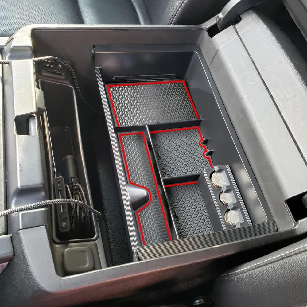 Center Console Organizer for 2014-2018 Chevy Silverado 1500 / GMC Sierra 1500 Accessories and 2015-2019 Sierra/Silverado 2500/3500HD and 15-2020 Yukon/Yukon XL/Tahoe/Suburban Armrest Storage Box, Red