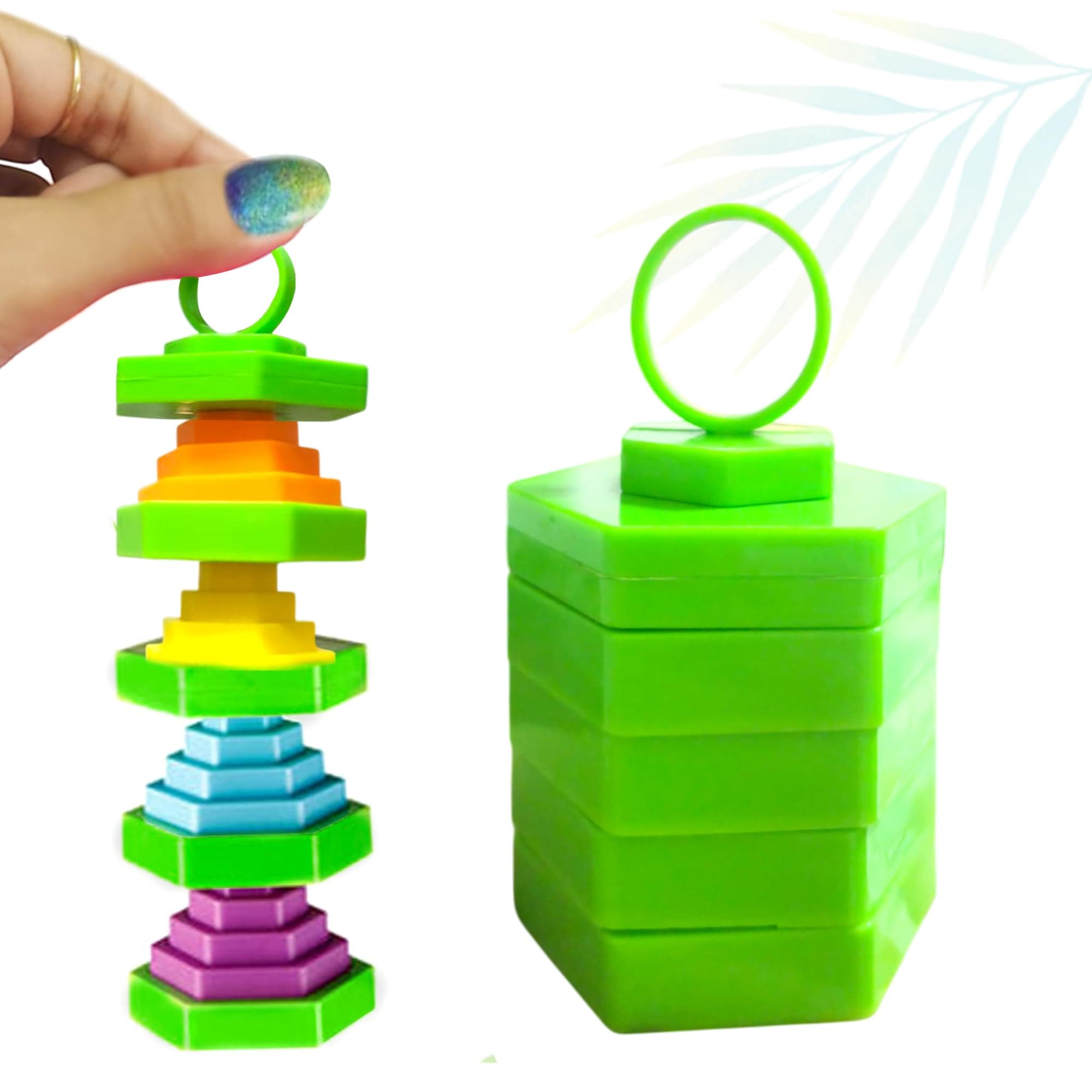 – Magic folding blocks fidget toys - Transformable and spining - Stress Anxiety relief toy for ADHD Autism special needs- Finger toy extend retract up down - Gift for Adults & Kids! (Green Hexagon)
