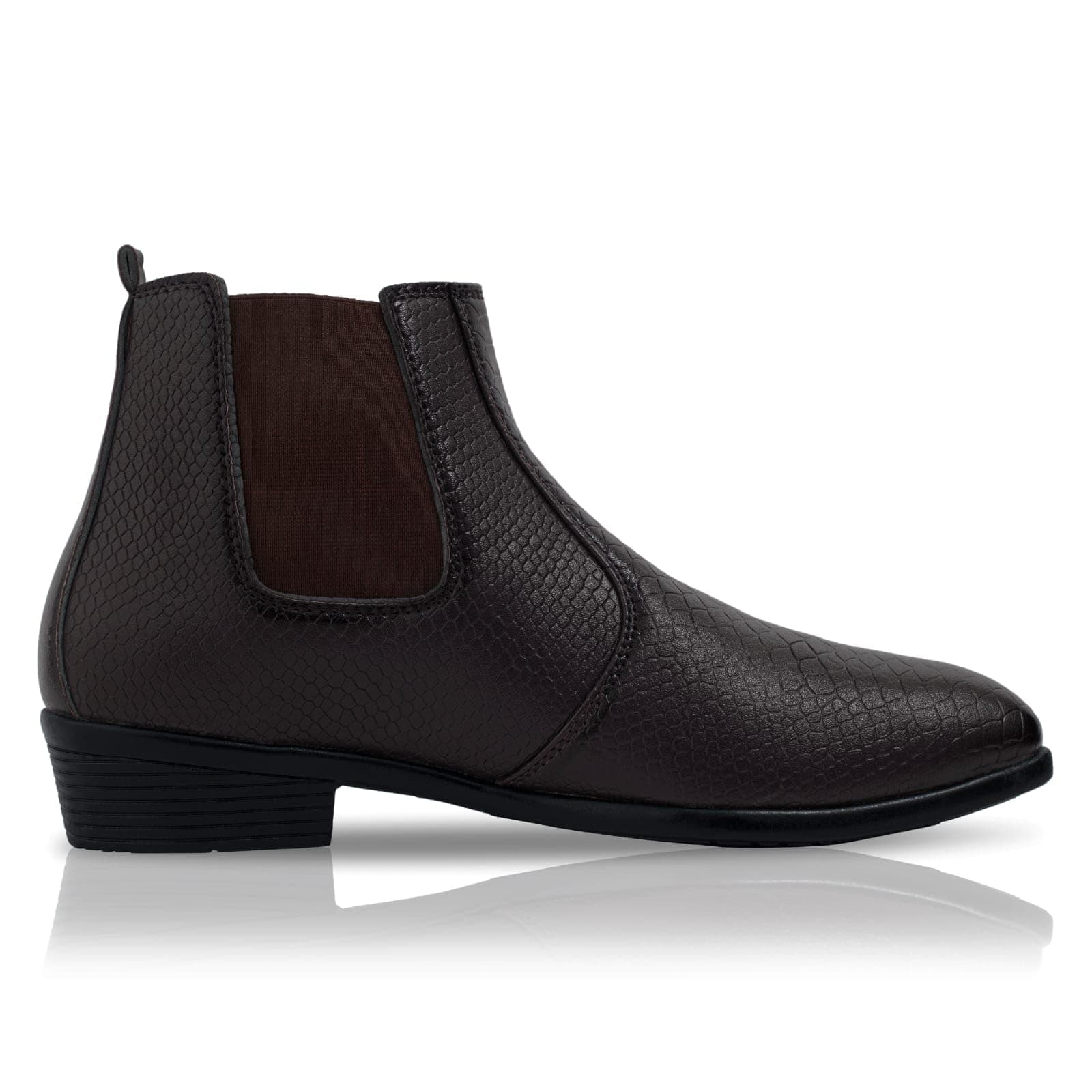 Men's Chelsea Boots, Snake Pattern Leather, Black Ankle Boots with Elastic Side Panels, Stylish & Versatile Formal & Casual & Versatile