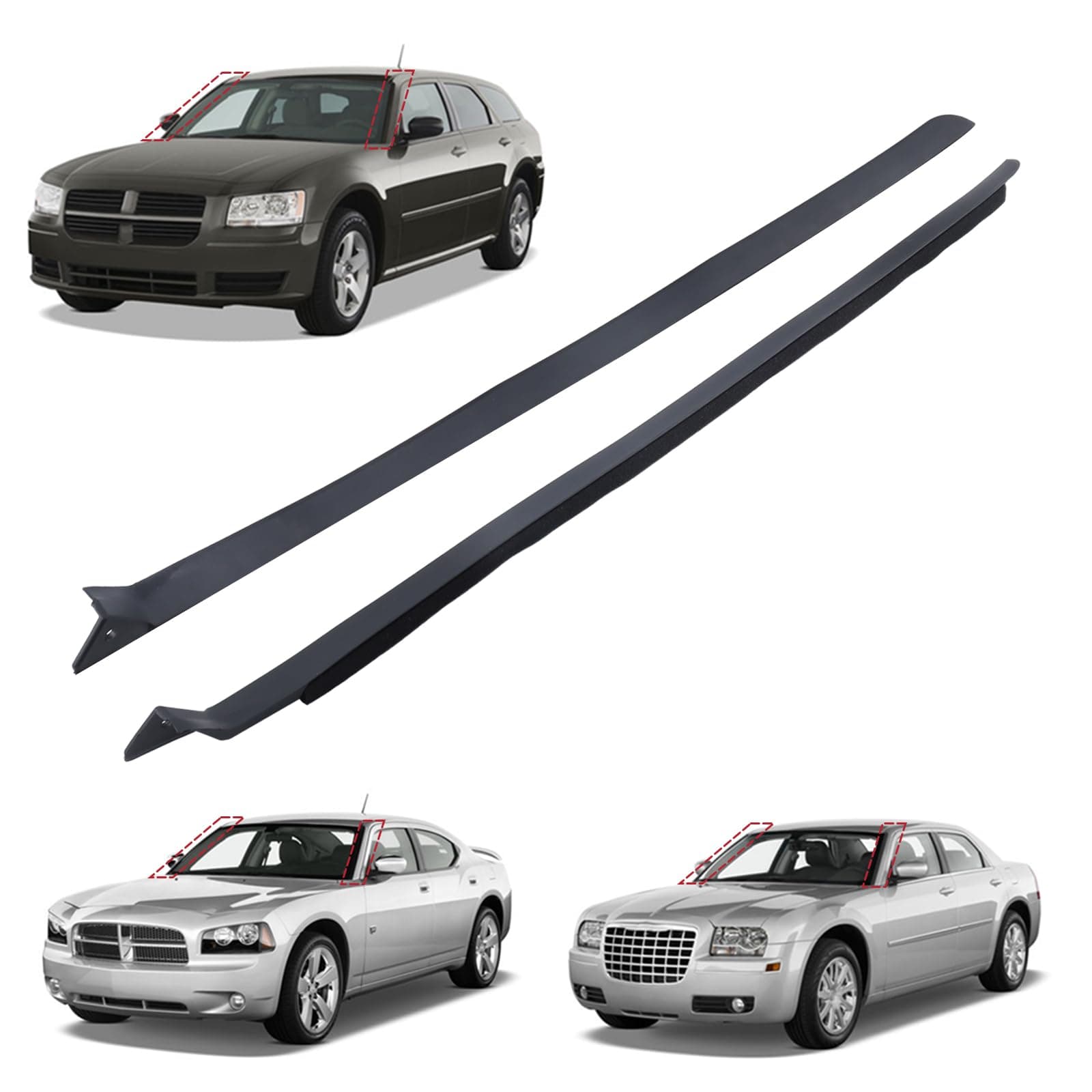 1 Pair Windshield Pillar Molding Compatible for 2005-2010 Dodge Charger 2005-2008 Dodge Magnum 05-10 Chrysler 300 Left and Right 04805889AC 04805888AC 04805889AD 04805888AD