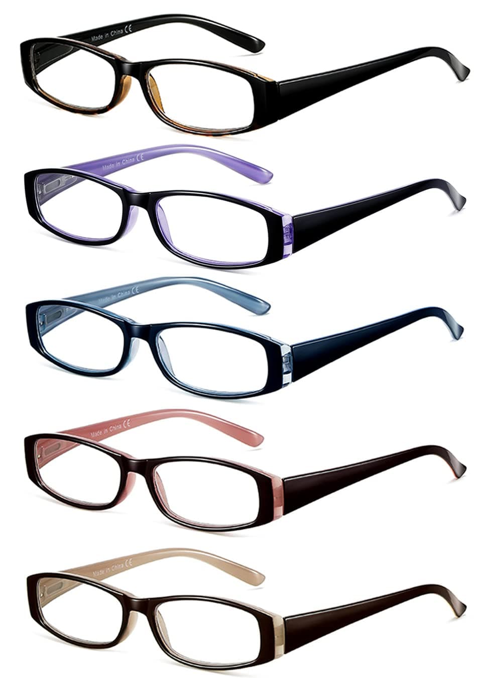 Reading Glasses Blue Light Blocking, 5-Pack Reading Glasses for Women with Comfort Spring Hinges, Anti UV/Glare Readers 2.00