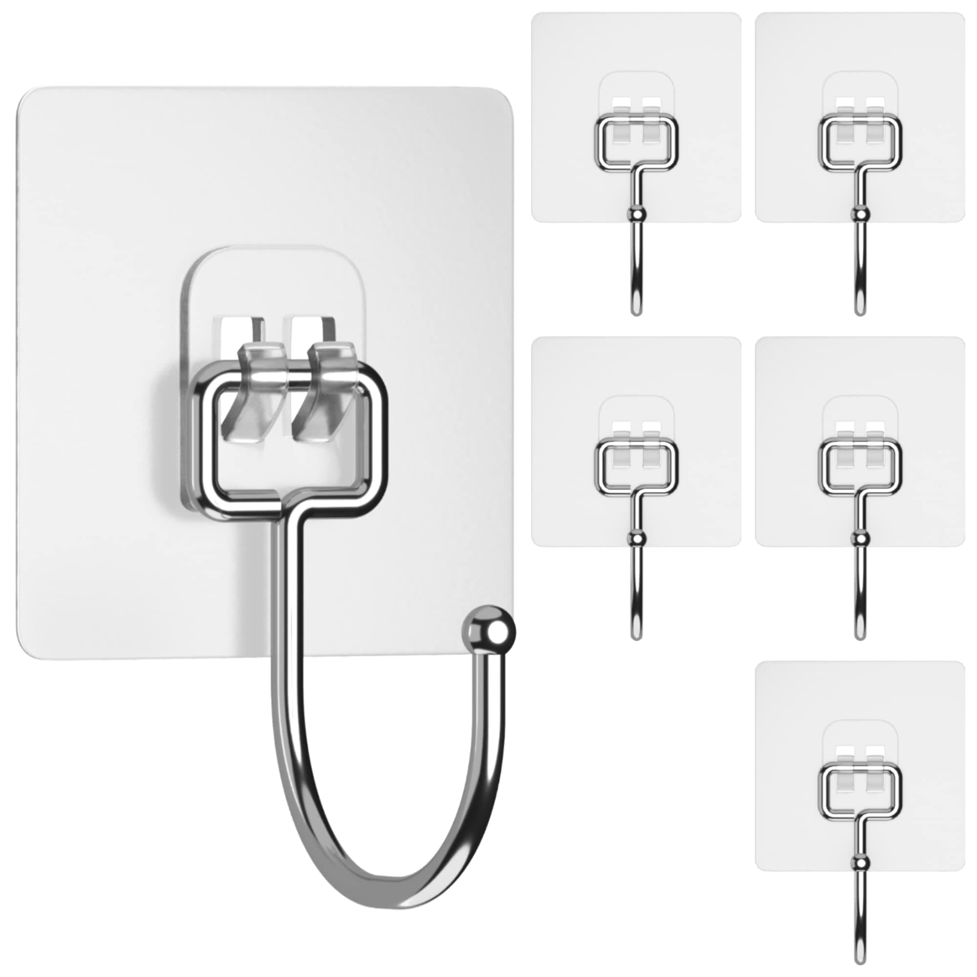 GLUIT Large Adhesive Hooks for Hanging Heavy Duty Wall Hooks 22 lbs Self Adhesive Towel Hook Waterproof Transparent Hooks for Keys Bathroom Shower Outdoor Kitchen Home Improvement Sticky Hooks 6 Pack