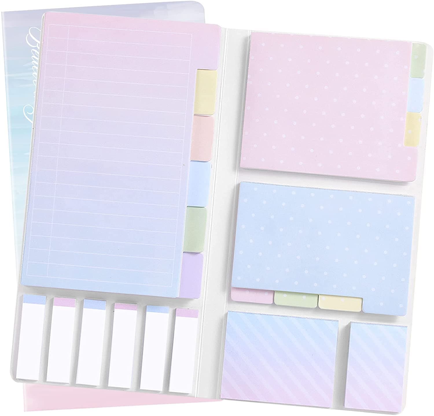 MeRaYo Sticky Notes Set Neon Memo Pad Divider Self Stick Notes Pads with Bookmark Index for Planner Sticky Notes for School Home Office Supplies (Pink)
