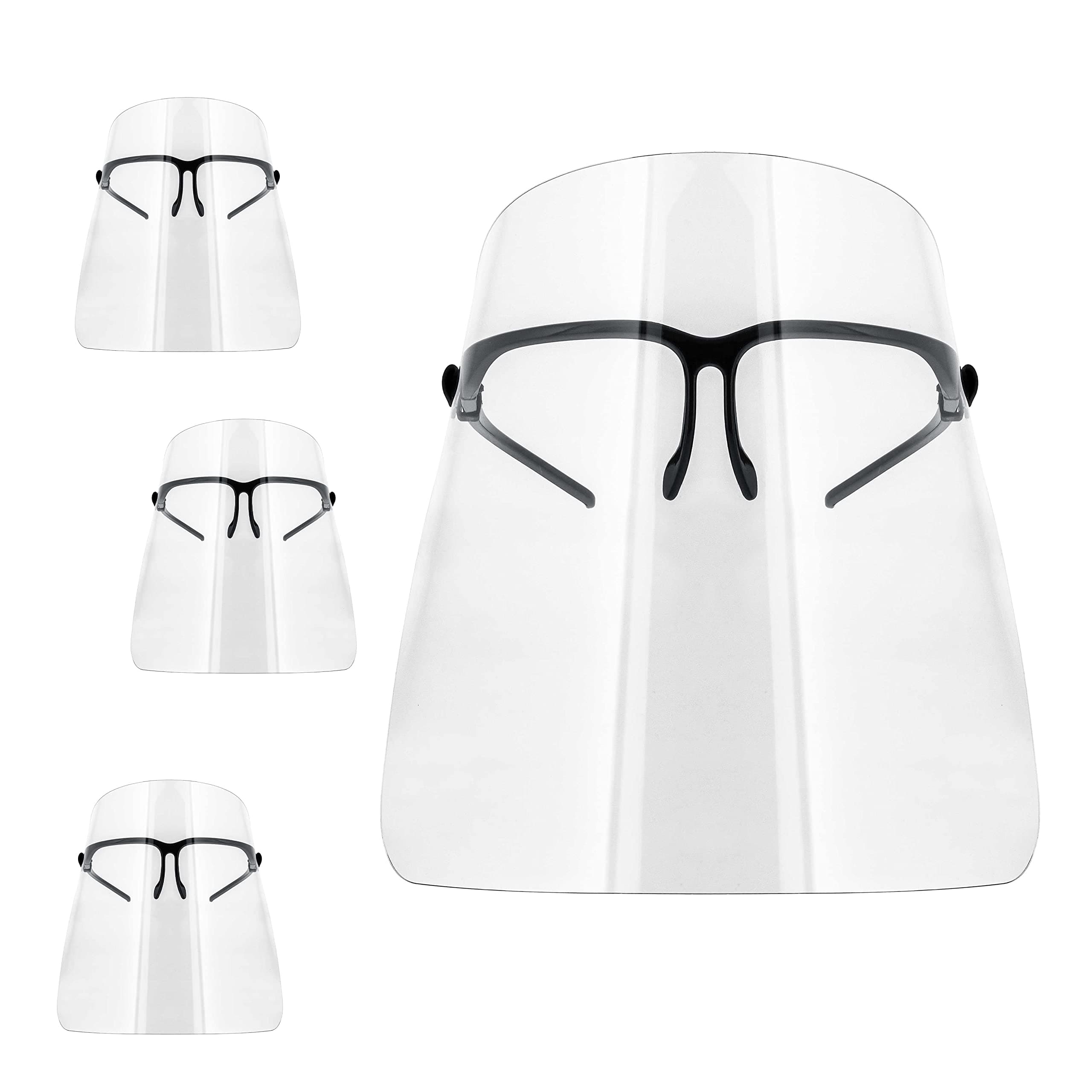 TCP Global Salon World Safety Face Shields with Black Glasses Frames (Pack of 4) - Ultra Clear Protective Full Face Shields to Protect Eyes, Nose, Mouth - Anti-Fog PET Plastic, Goggles