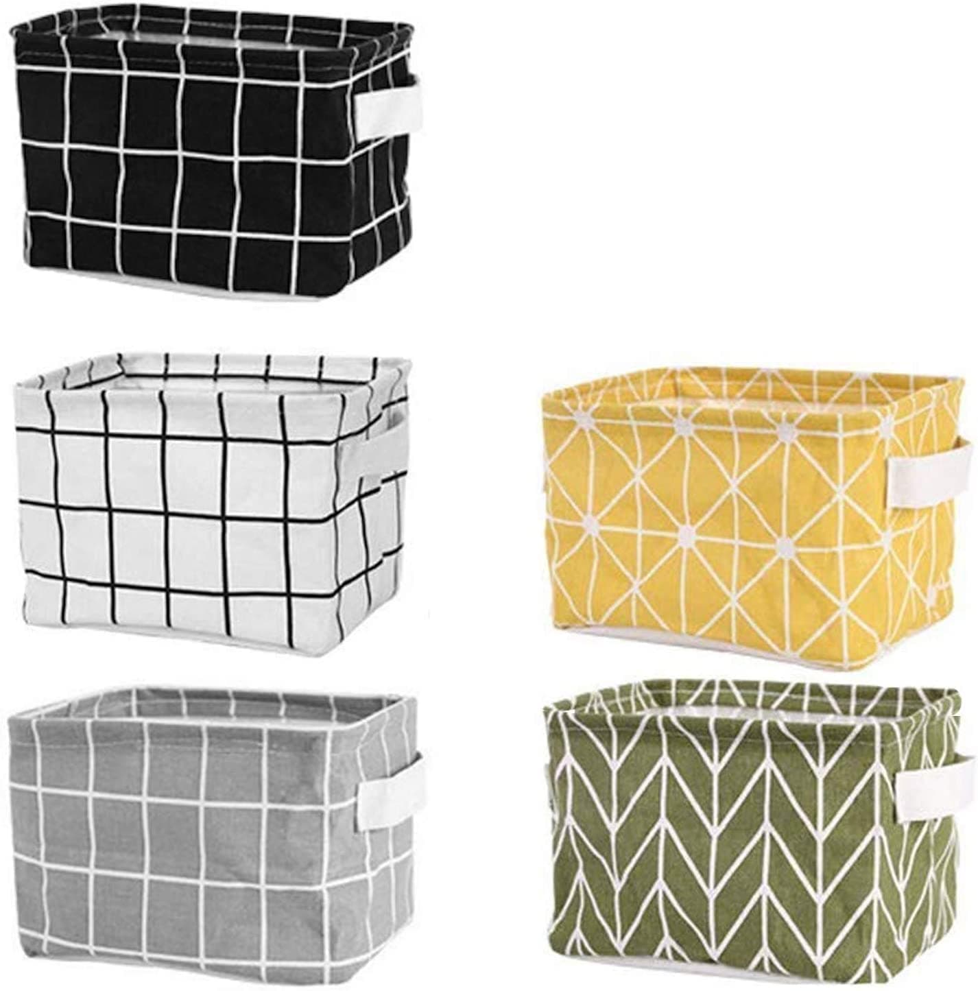 Mini Storage Basket(Pack of 5)- Blend Storage Bins for Makeup, Book, Baby Toy,8x6x5.5 inch Home Decor Canvas Organizers Bag 8x6.3x5.1 inch