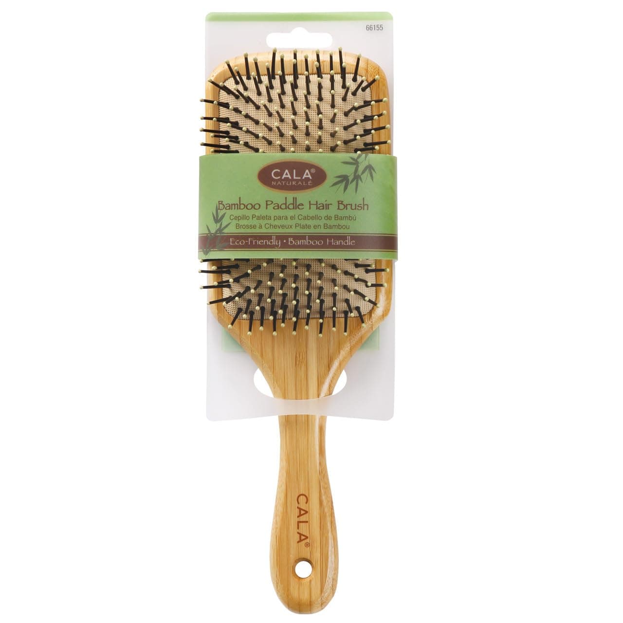 CALA Bamboo Paddle Hair Brush, Large Wide Cushion Base with Ball-Tipped Bristles, Detangles Wet or Dry Hair, Smooths & Straightens, Scalp-Massage Feel, All Hair Types