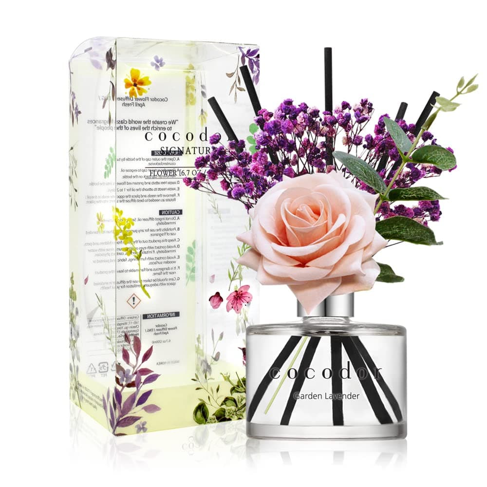 Cocod'or Rose Reed Diffuser/Garden Lavender/6.7oz(200ml)/1 Pack/Reed Diffuser, Reed Diffuser Set, Oil Diffuser & Reed Diffuser Sticks, Home Decor & Office Decor, Fragrance and Gifts