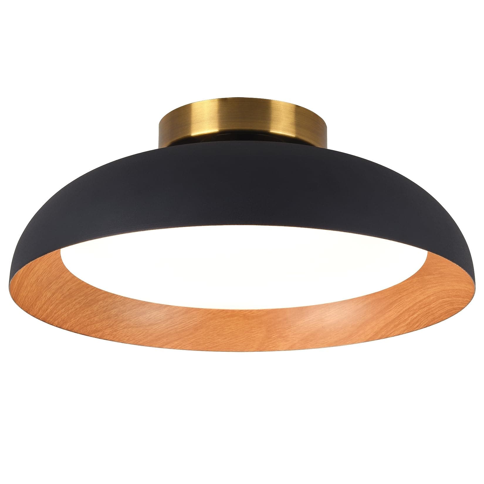 Bargeni Flush Mount Ceiling Light,12.5 inch LED Ceiling Light Fixture,5CCT Dimmable/2700K-6000K/20W, Matte Black with Wood Accent,Mid Century Light Fixtures Ceiling Mount,ETL Certified