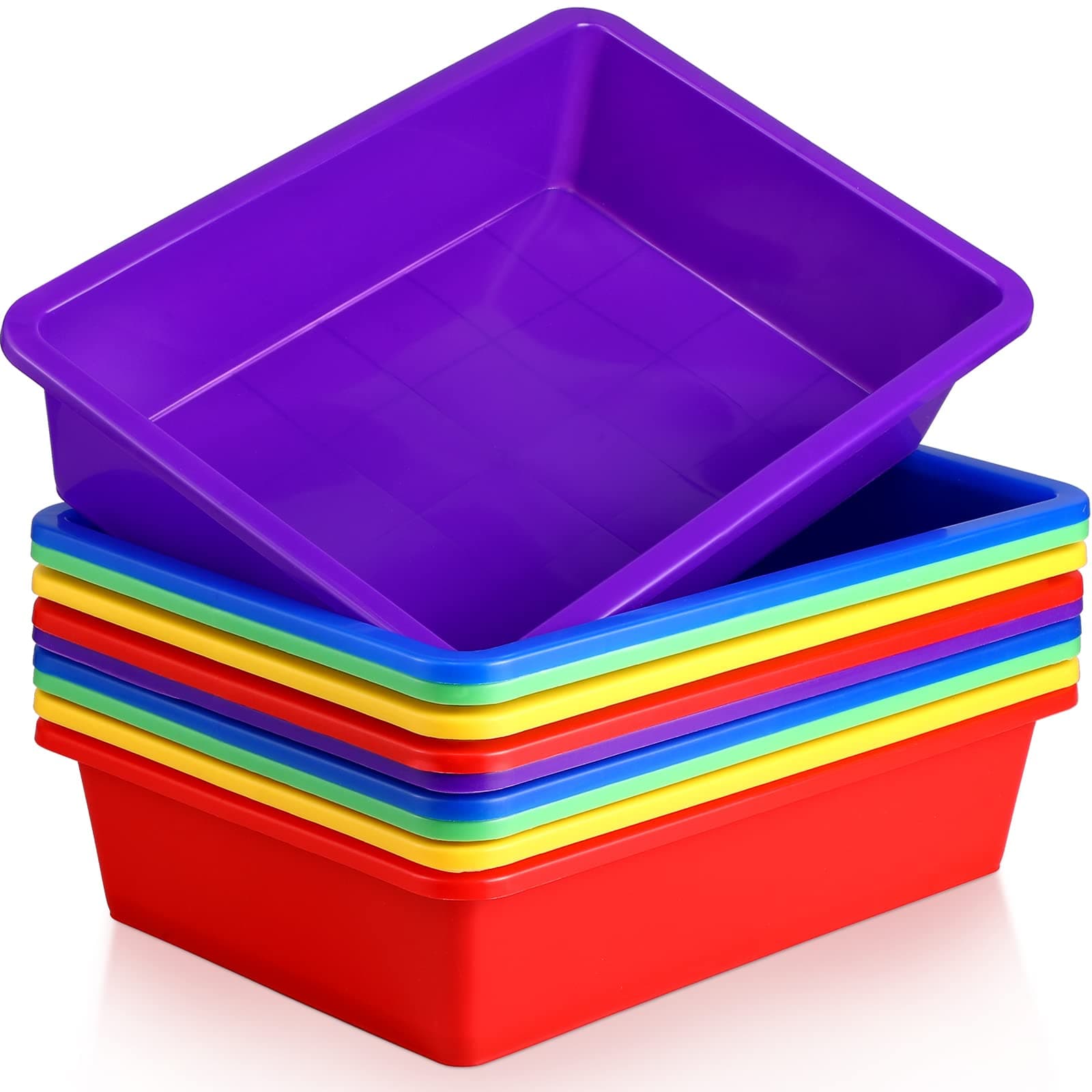 Hoteam 10 Pcs Flat Storage Organizer Tray Bin Letter Size Paper Tray for Classroom Plastic Stackable File Organizer for School Office Teacher Book Organization( Multicolor, 13.78 x 9.84 x 3.15 Inch)
