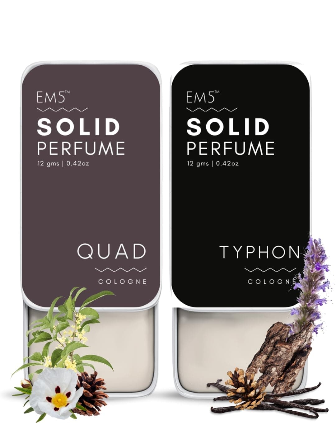 EM5™ Pack of 2 Quad & Typhon Solid Perfumes | Alcohol Free Cologne for Men & Women | Non-Greasy Wax Perfume | Strong & Lasting Fragrance | Gifting Set for Him & Her