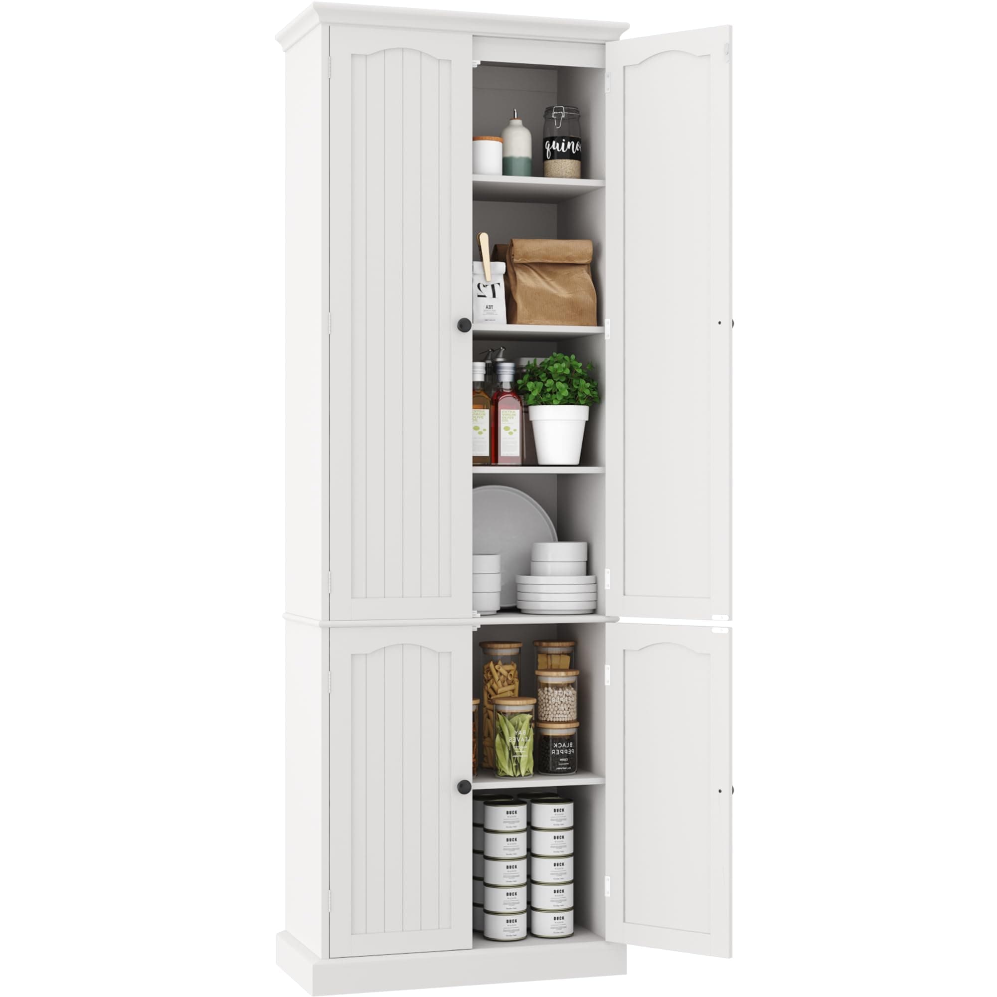 Function Home 72" Kitchen Pantry Cabinet, Tall Wood Storage Cabinet with Doors and Adjustable Shelves, 6-Tier Freestanding Cupboard for Kitchen Dining Room Living Room Bathroom, White